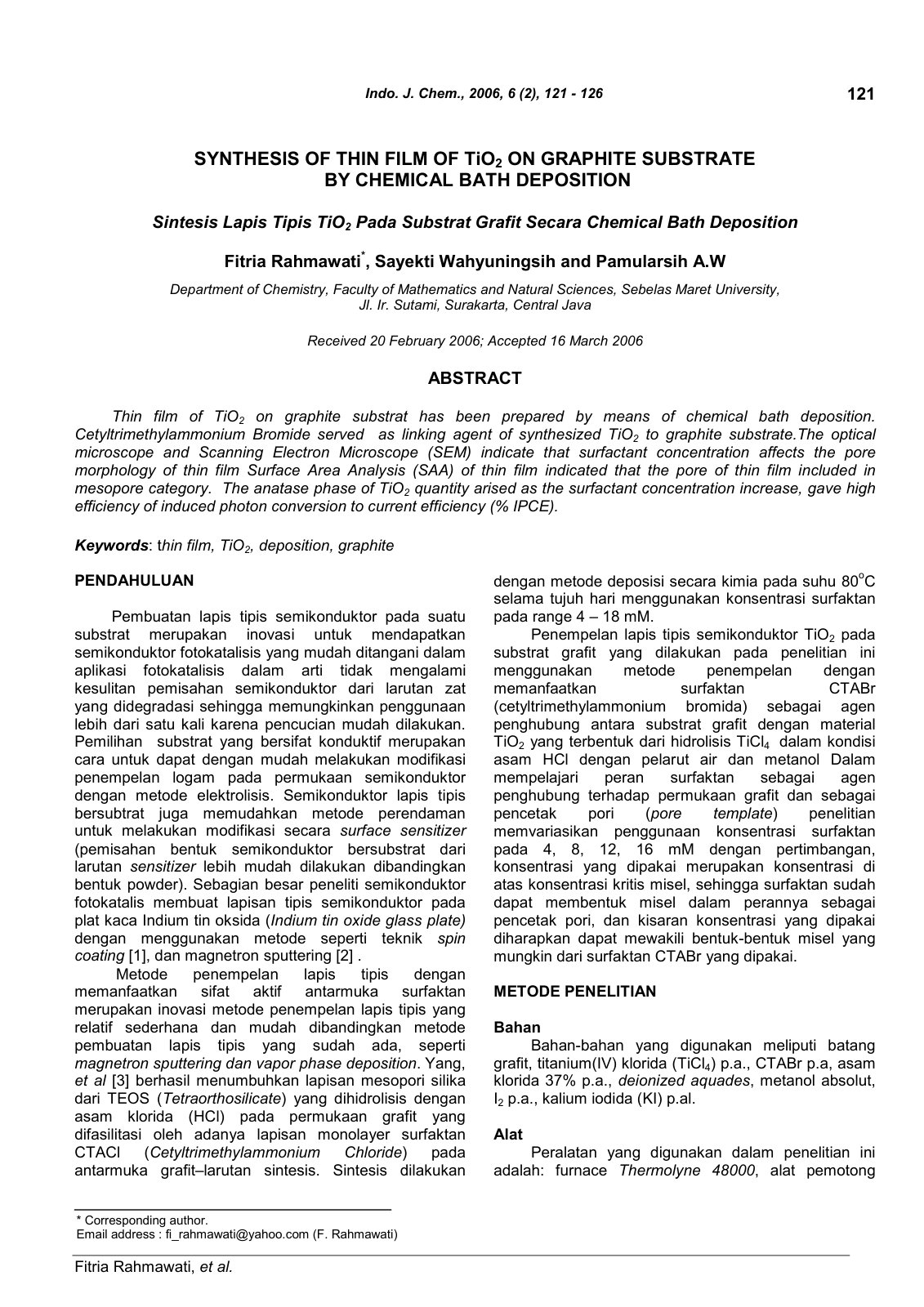 First page of SYNTHESIS OF THIN FILM OF TiO 2 ON GRAPH
