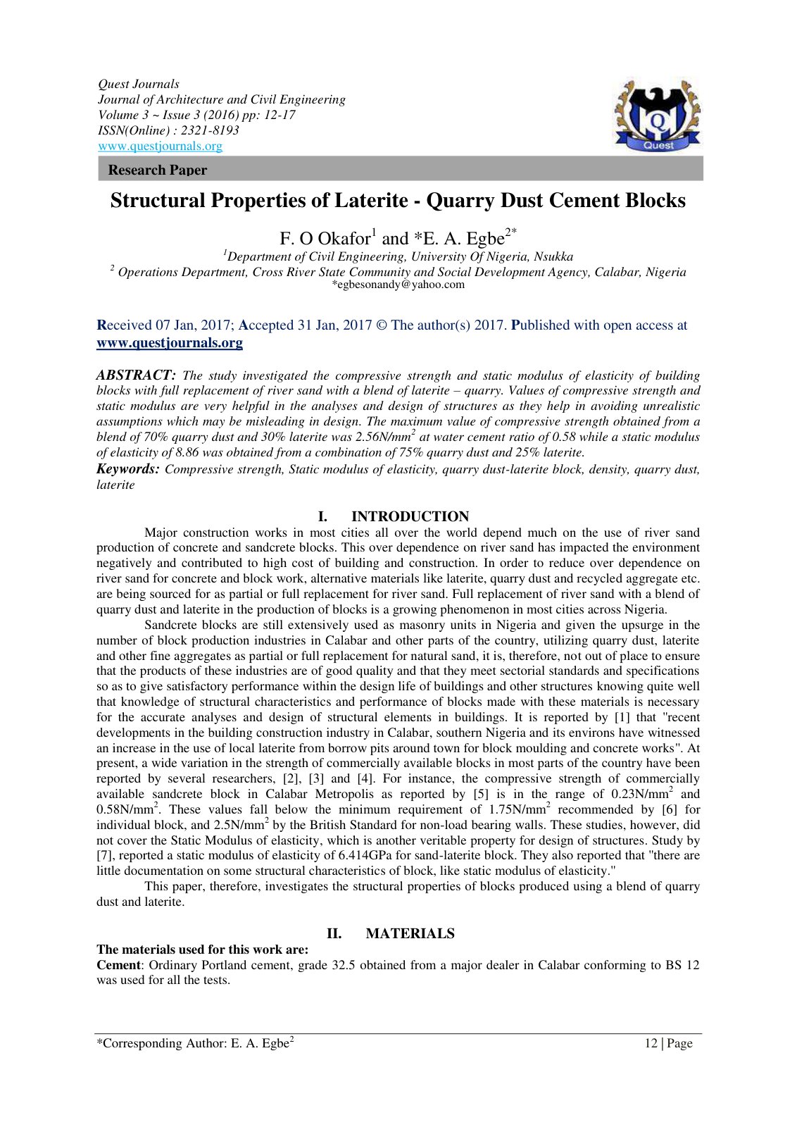First page of Structural Properties of Laterite Quarry