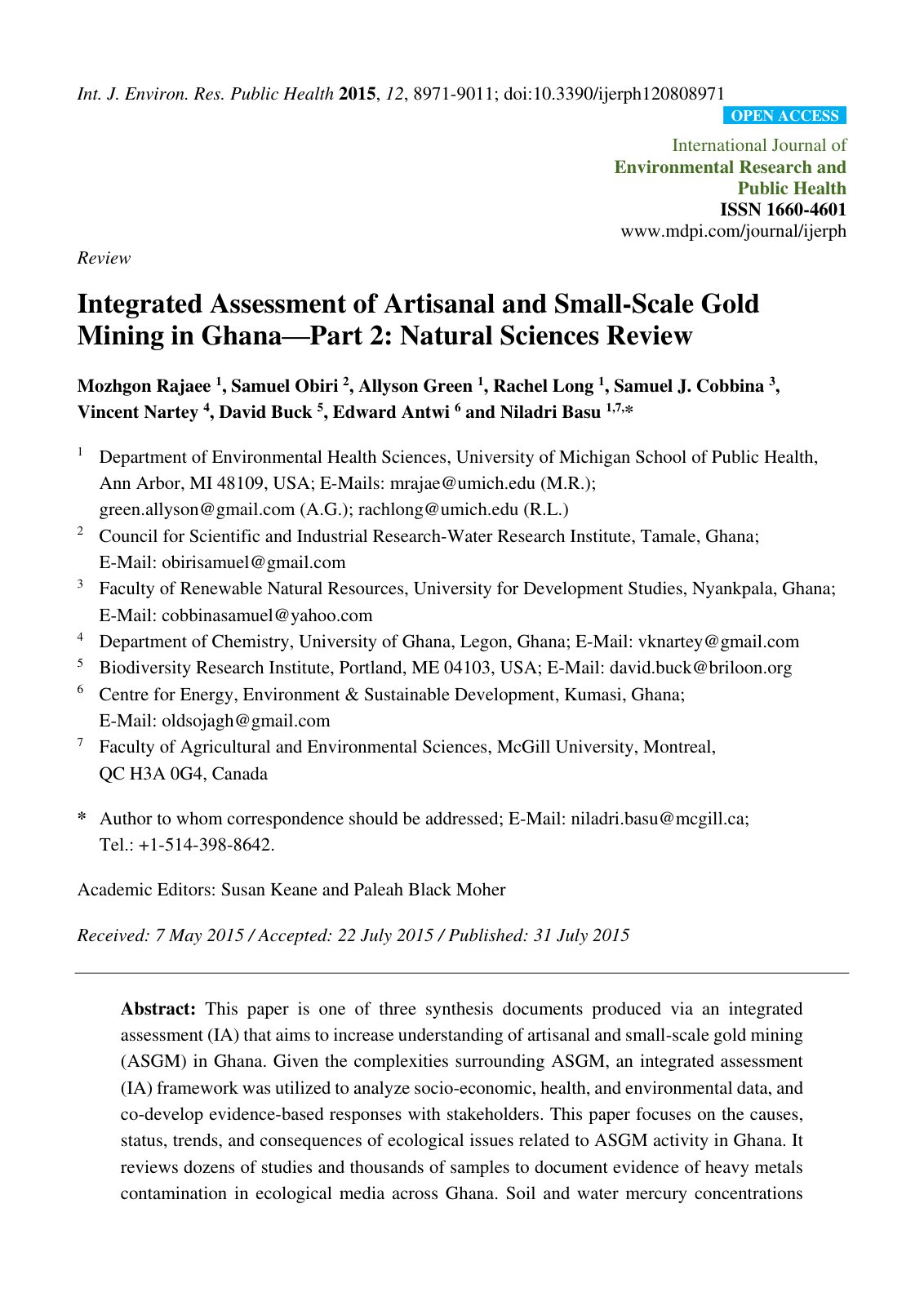 First page of www mdpi com journal ijerph Review Integ