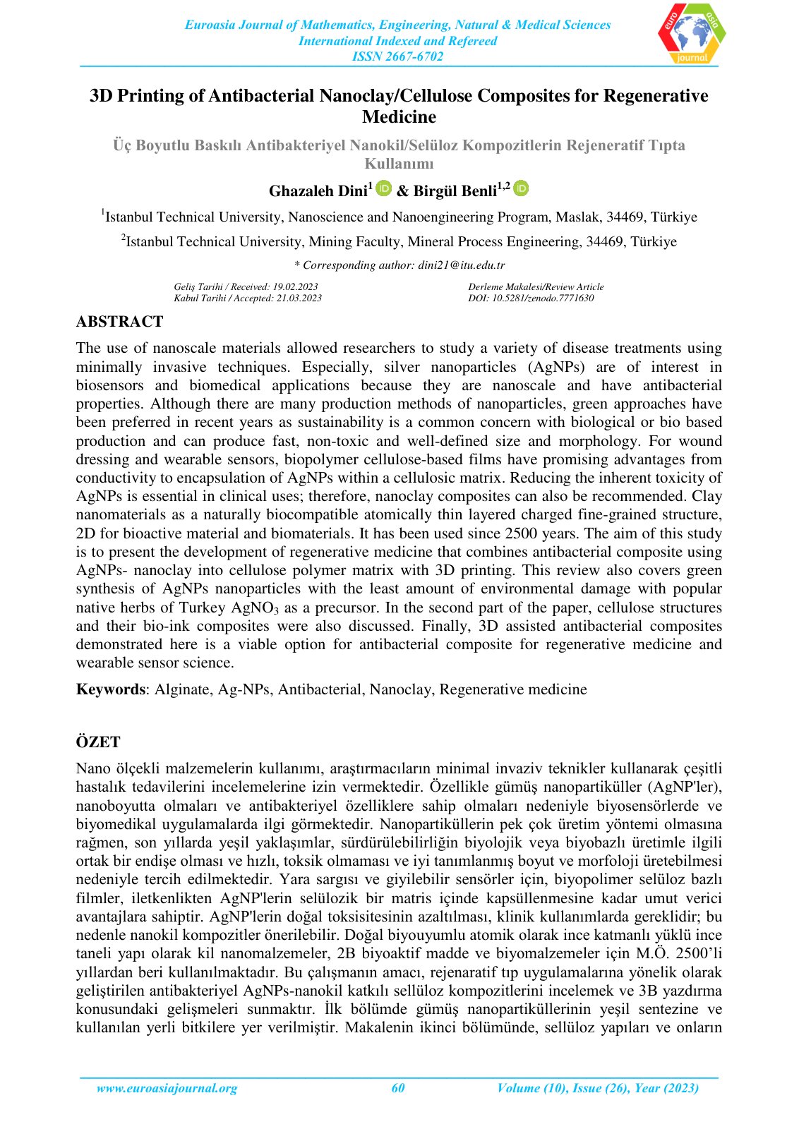 First page of 3D Printing of Antibacterial Nanoclay Ce