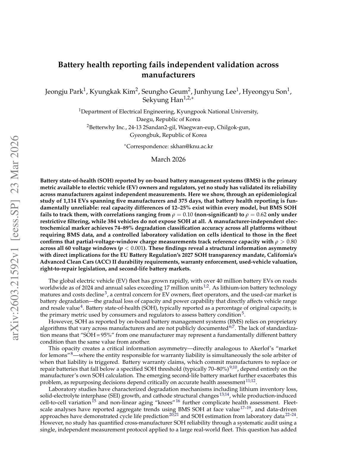 First page of Battery health reporting fails independent validation across manufacturers