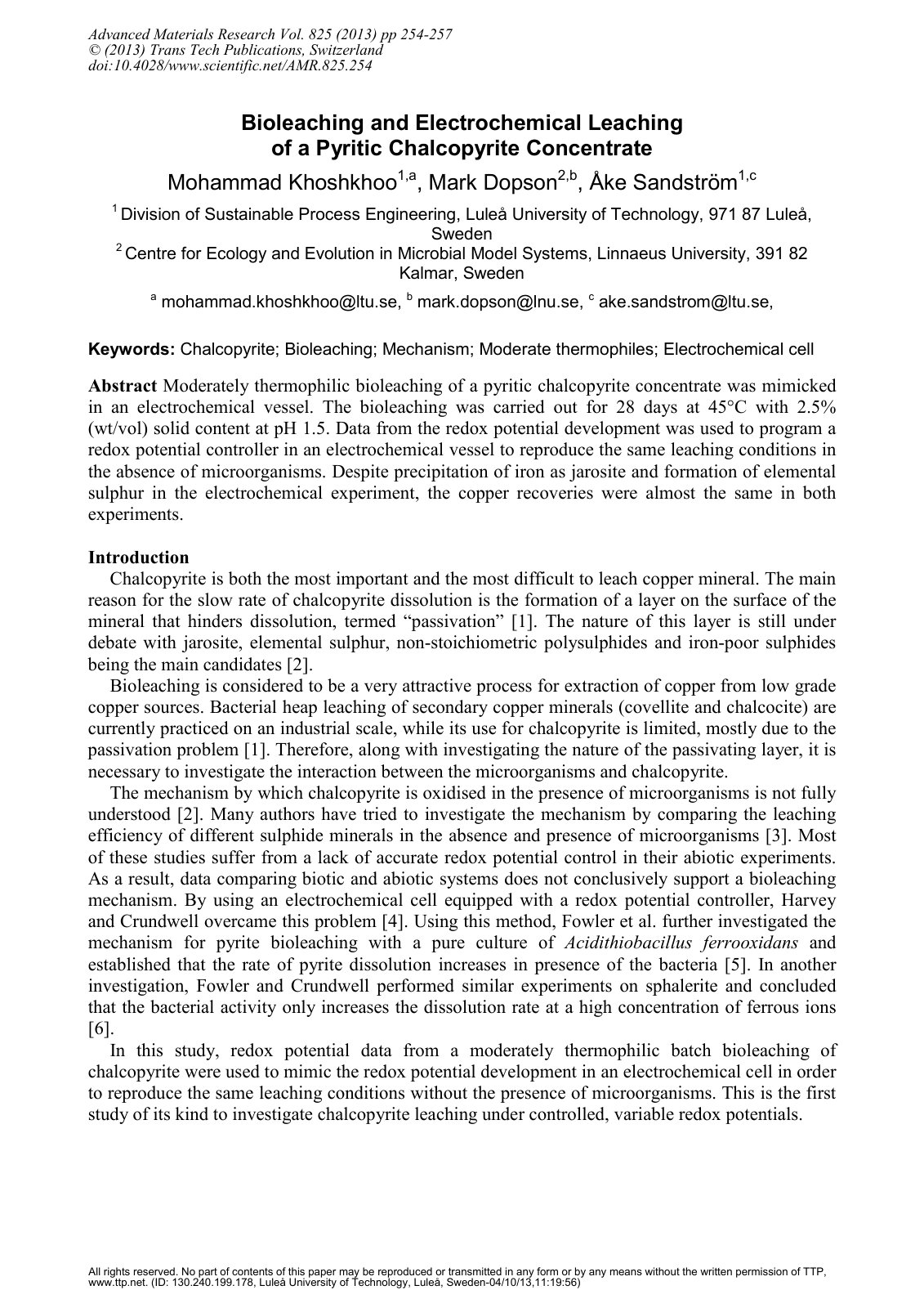 First page of Bioleaching and Electrochemical Leaching
