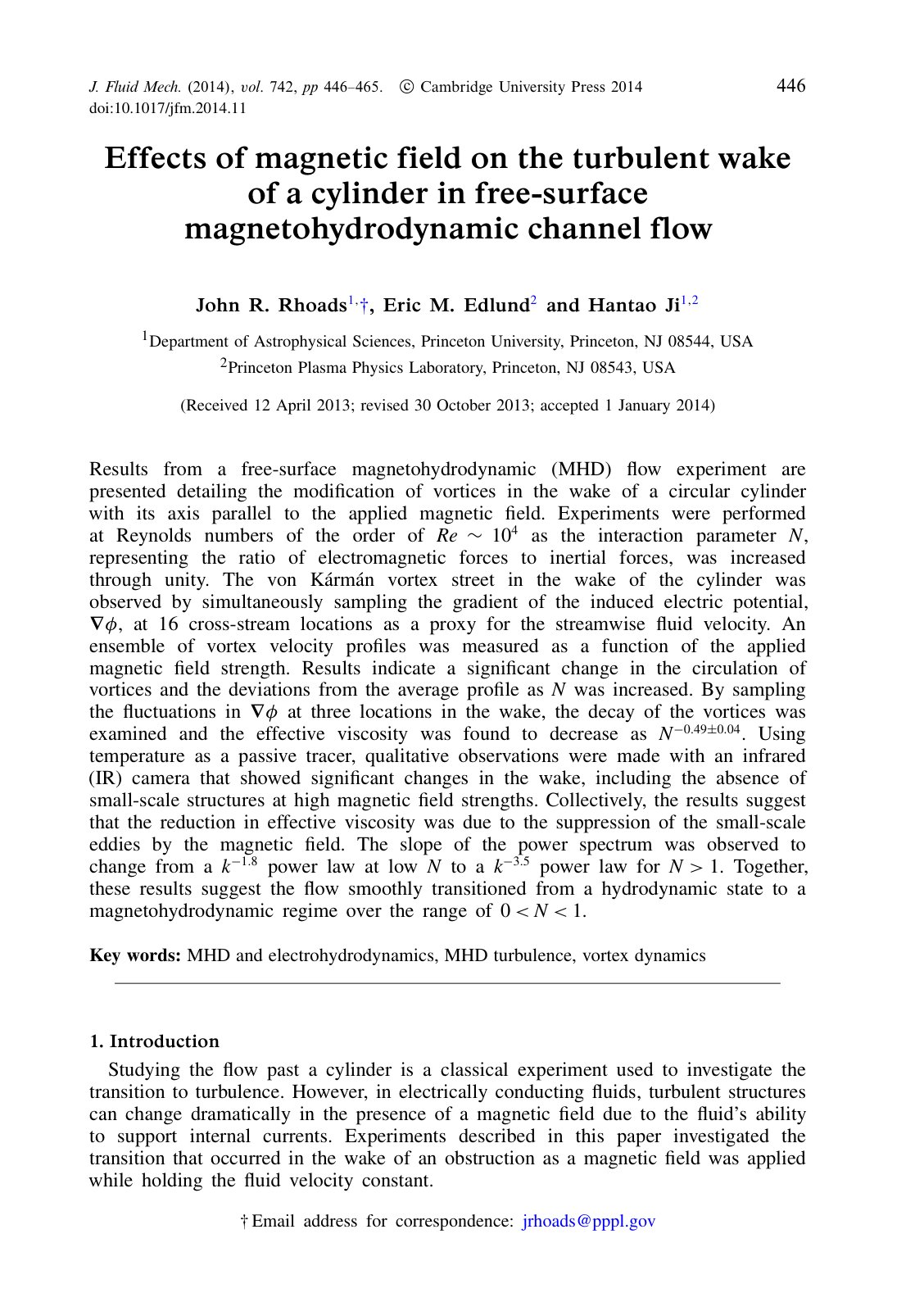 First page of Effects of magnetic field on the turbule