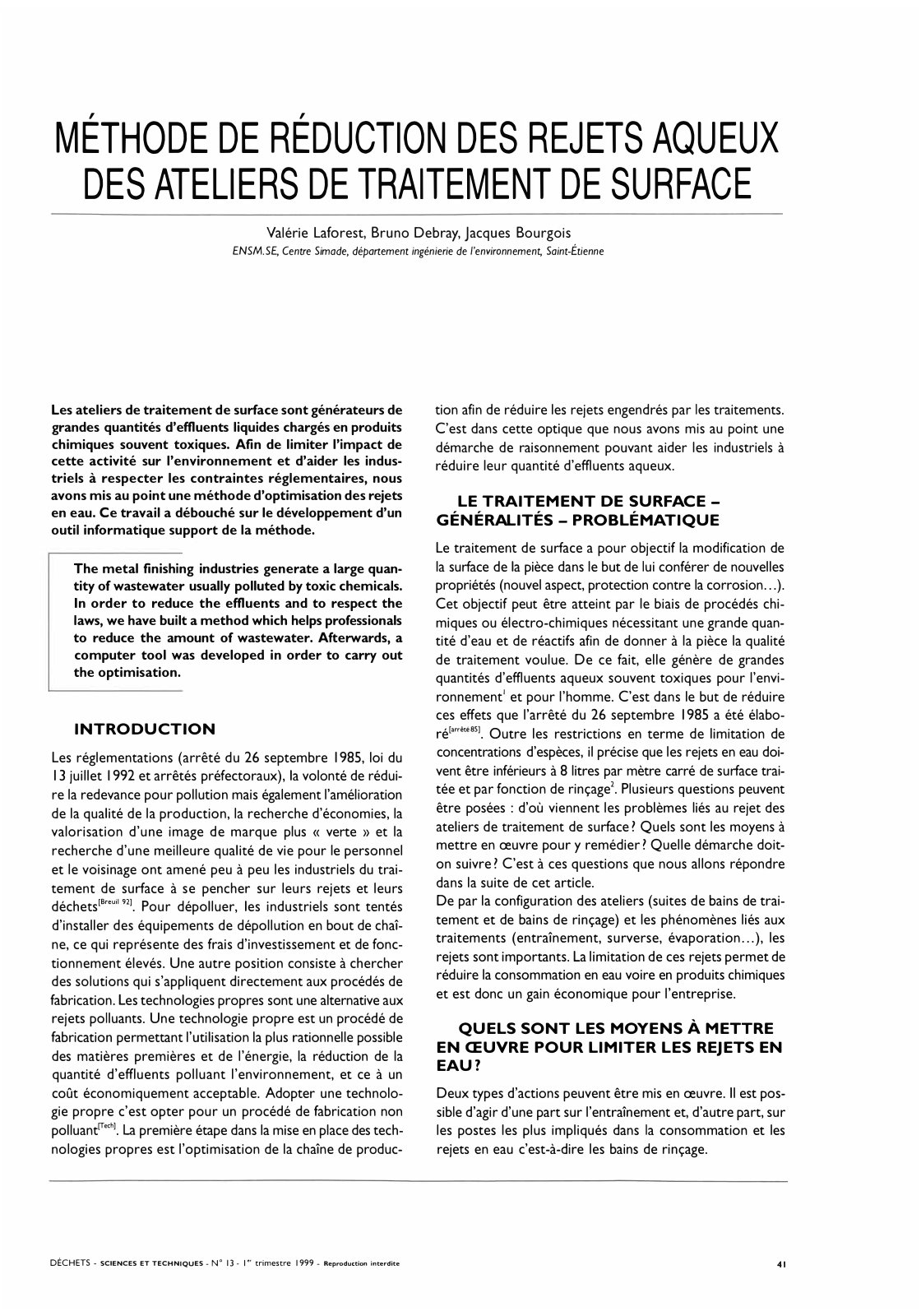 First page of Methode de reduction des rejets aqueux d