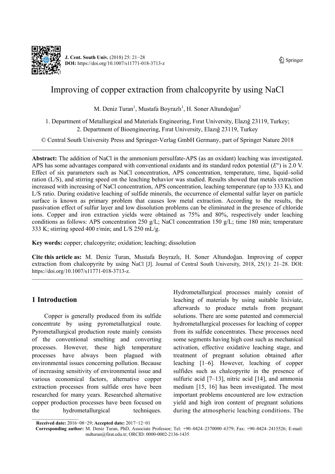 First page of Improving of copper extraction from chal