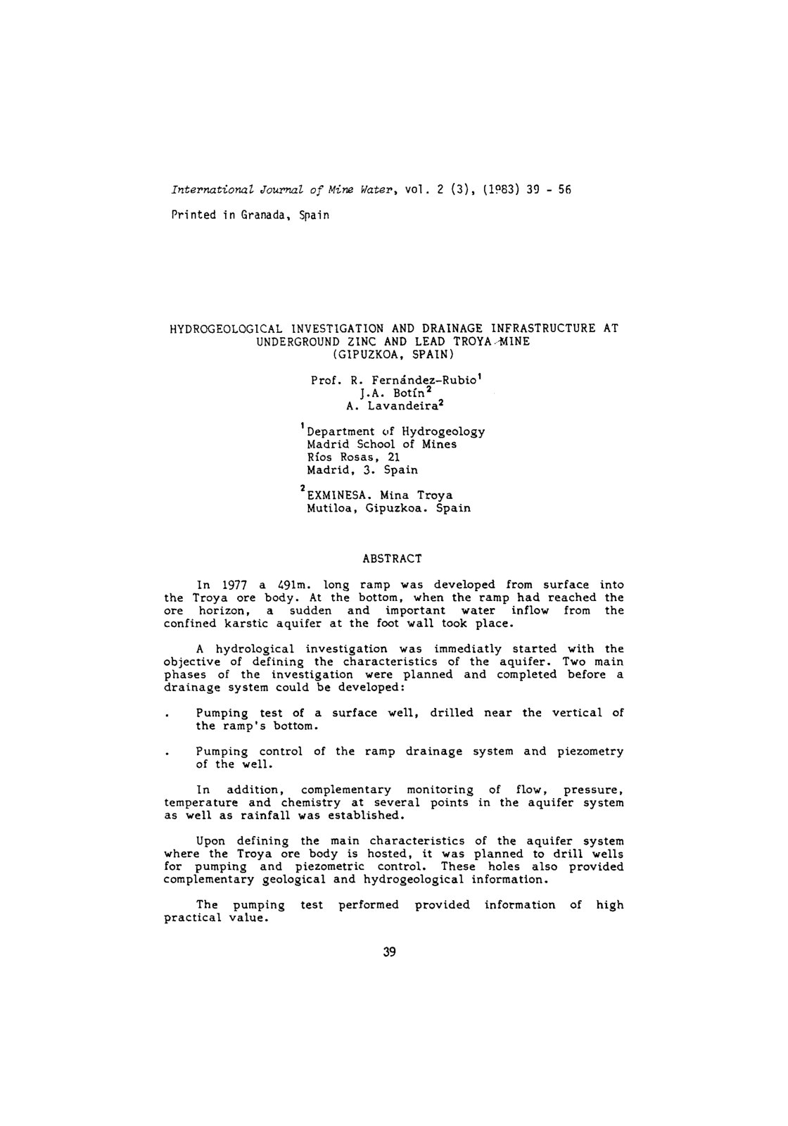 First page of Hydrogeological investigation and draina