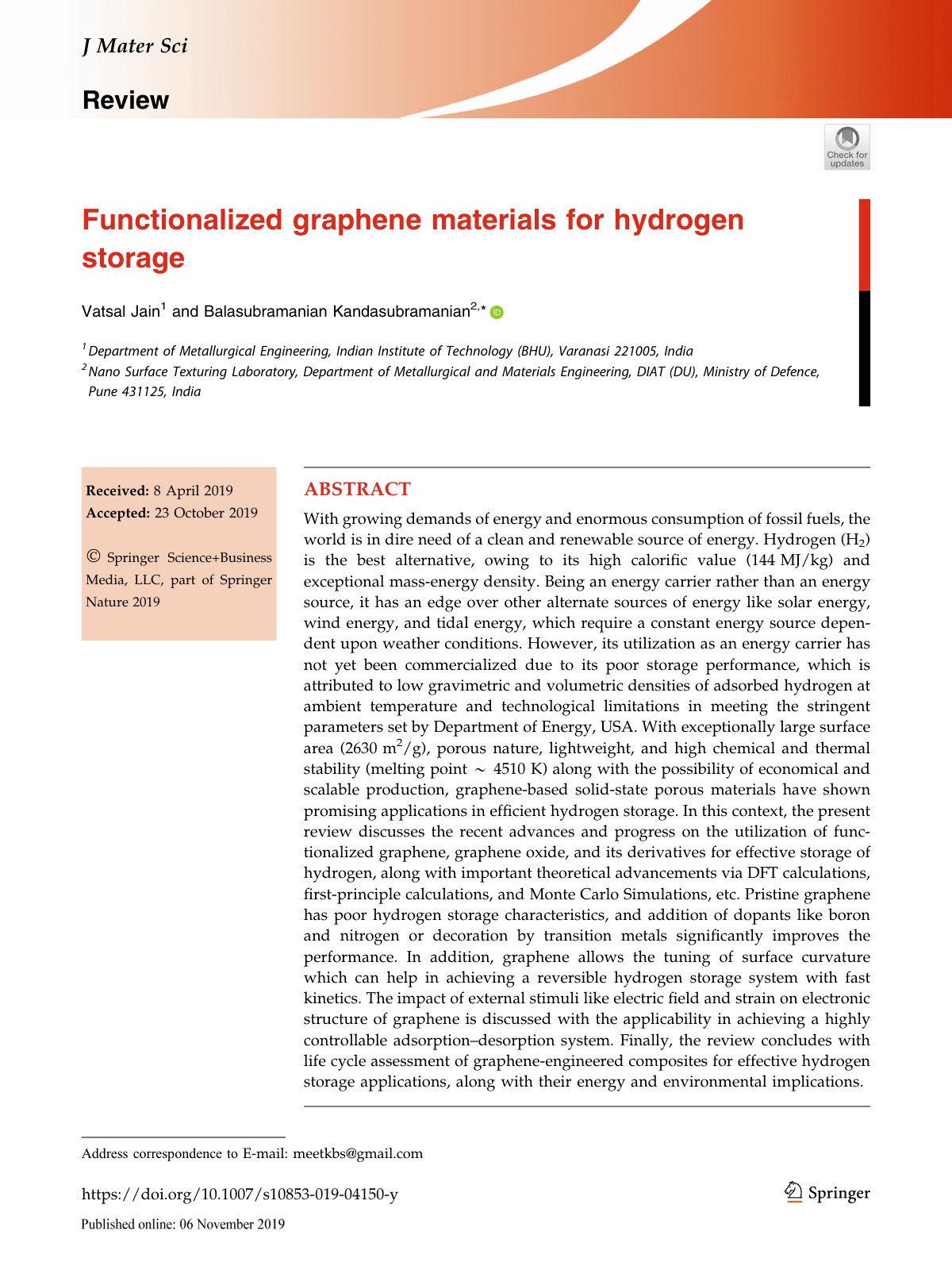 First page of Functionalized graphene materials for hy