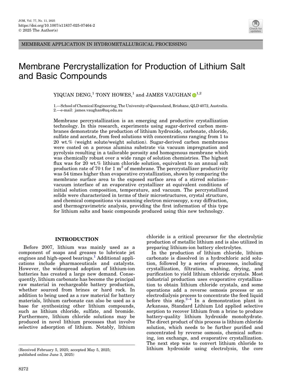 First page of 2025 Deng Lithium Salt Percrystallization