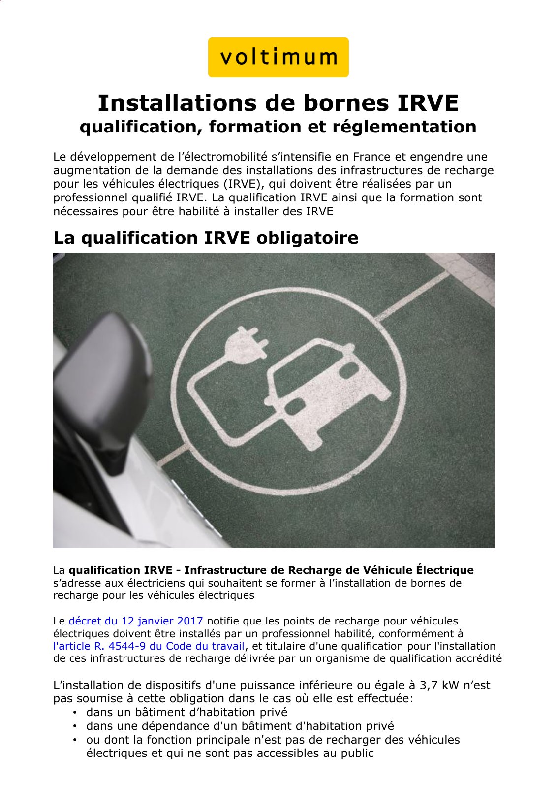 First page of installations bornes irve