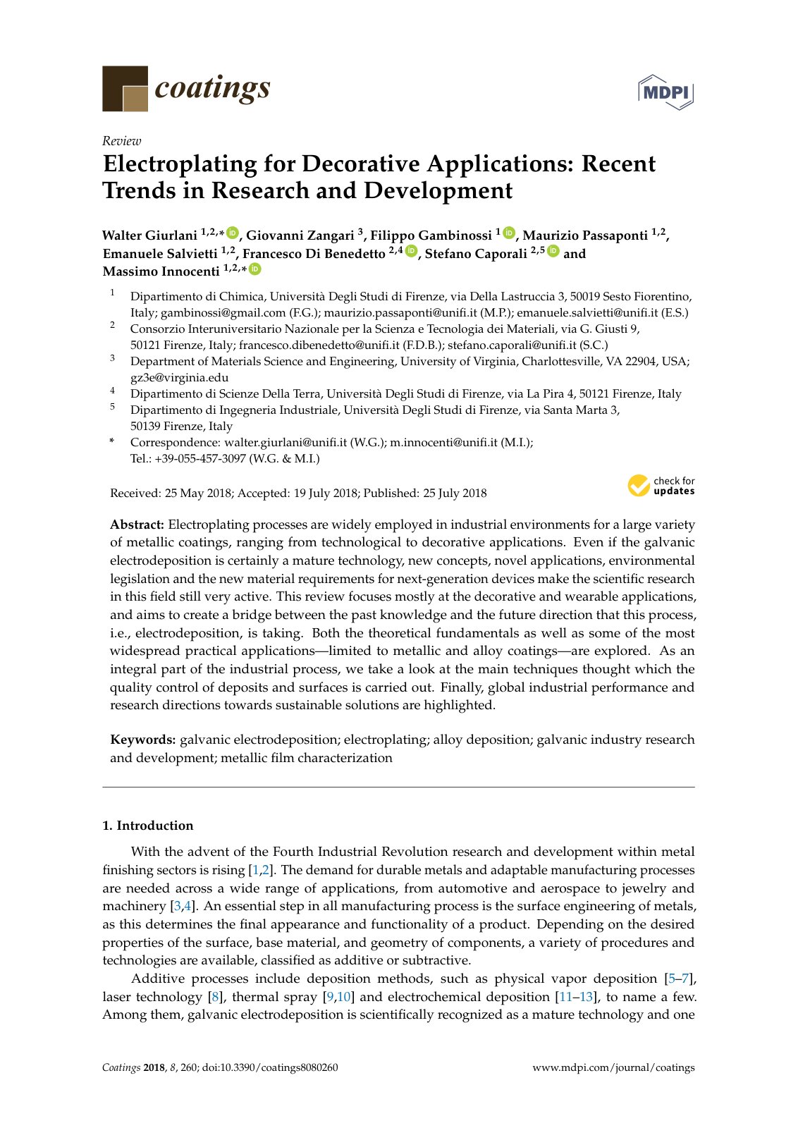 First page of Electroplating for Decorative Applications: Recent Trends in Research and Development