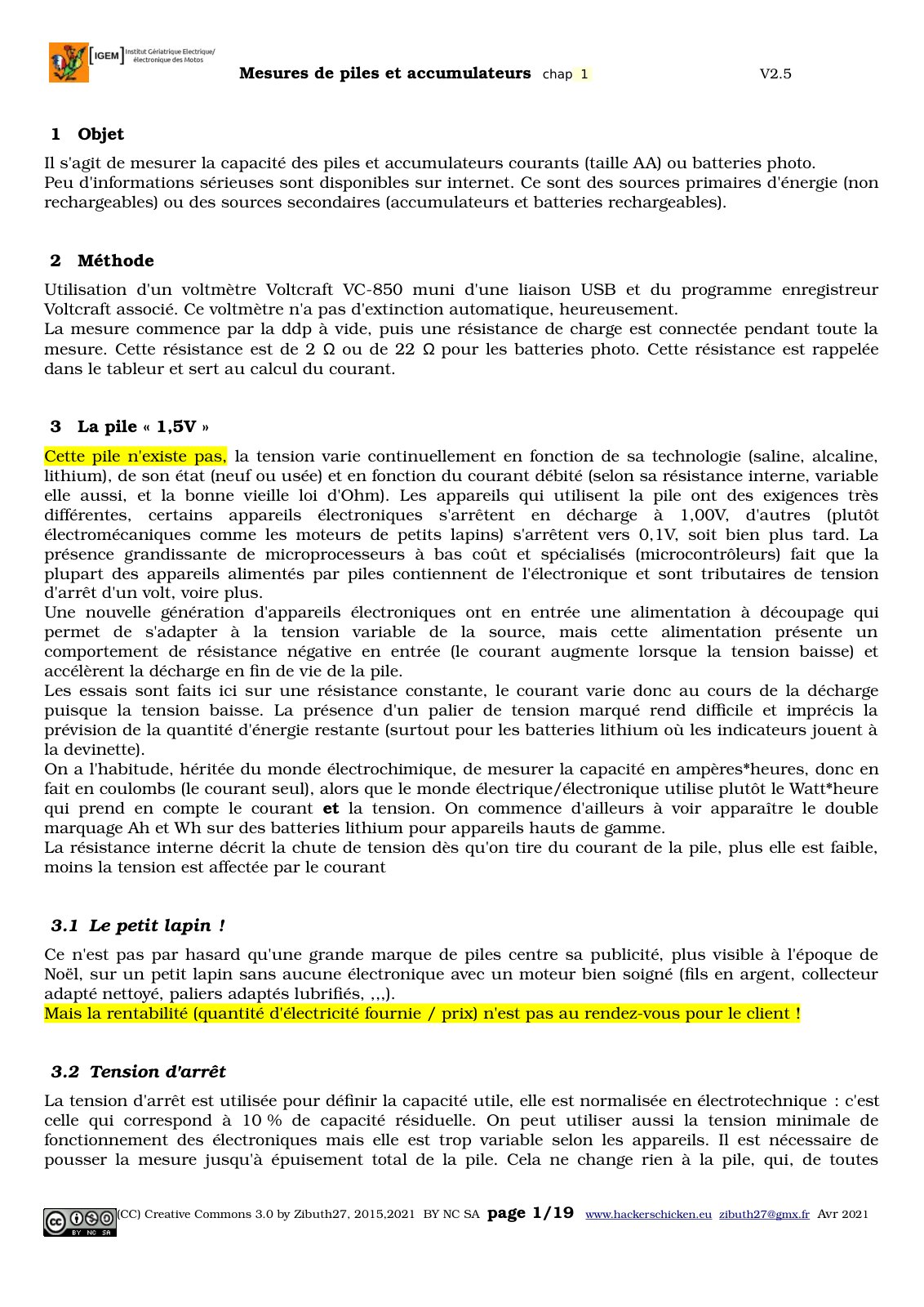 First page of mesures piles