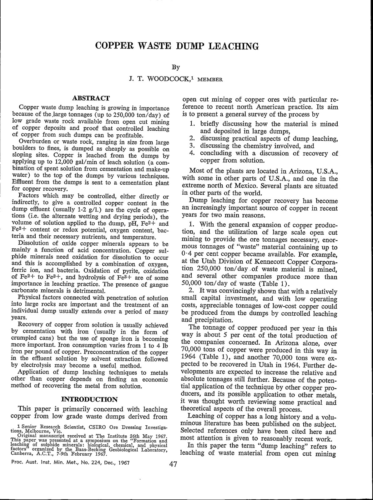 First page of COPPER WASTE DUMP LEACHING