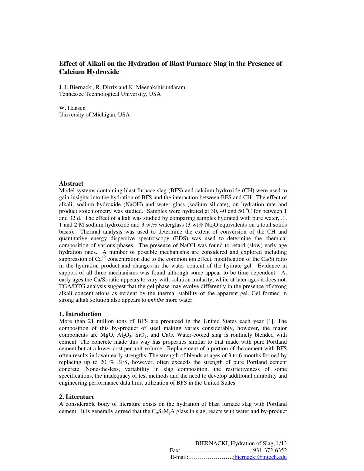 First page of Effect of Alkali on the Hydration of Blast Furnace Slag in the Presence of Calcium Hydroxide