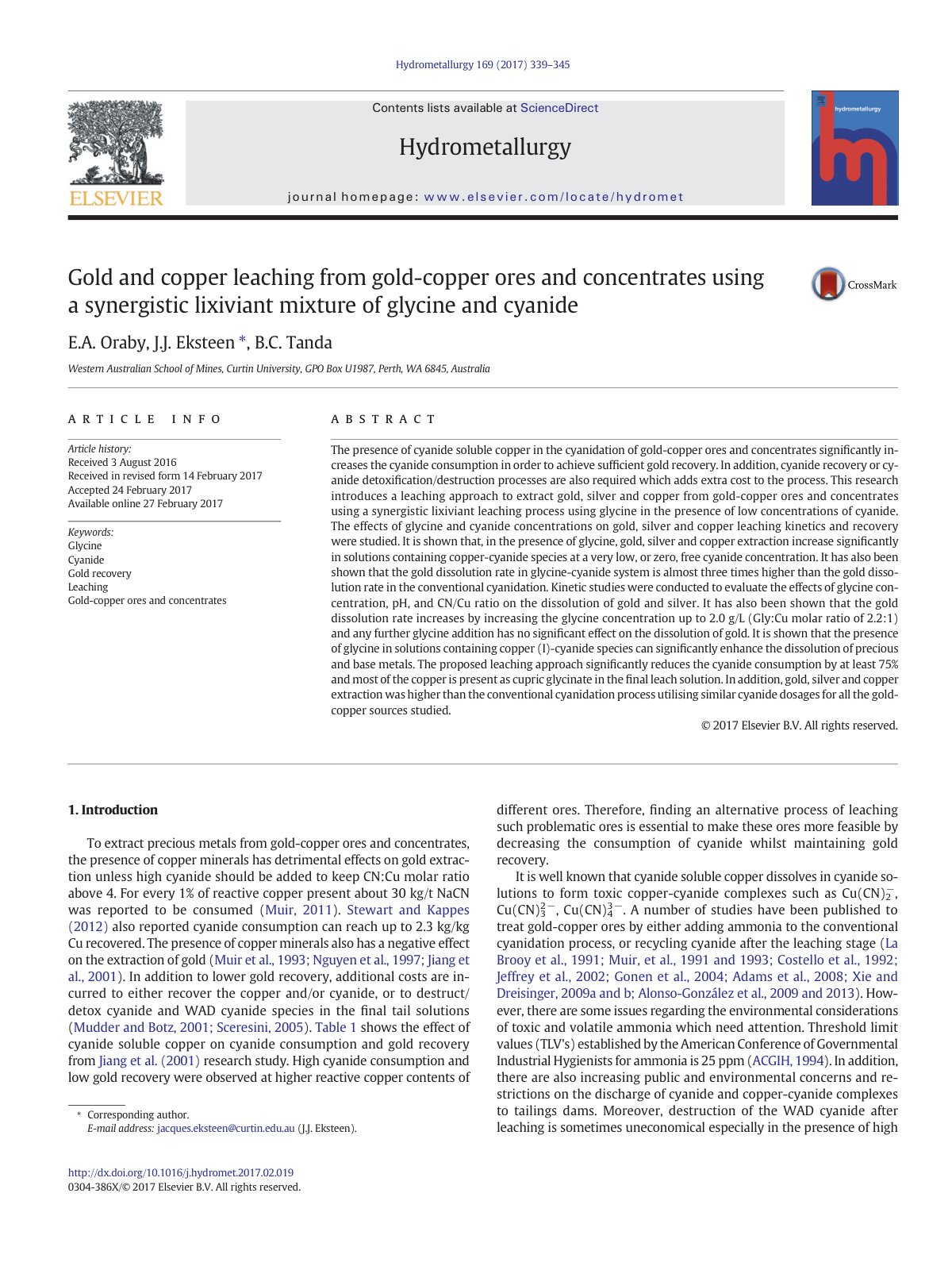 First page of Gold and copper leaching from gold coppe