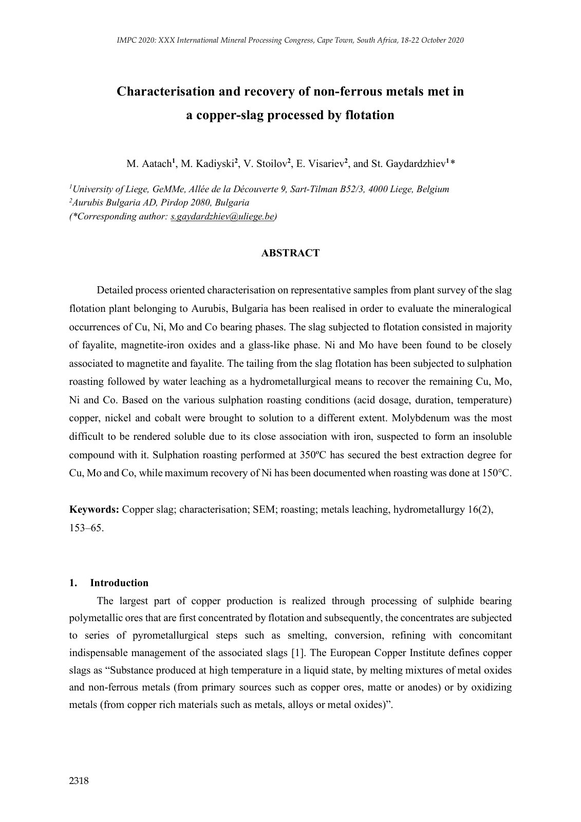 First page of Characterisation and recovery of non fer