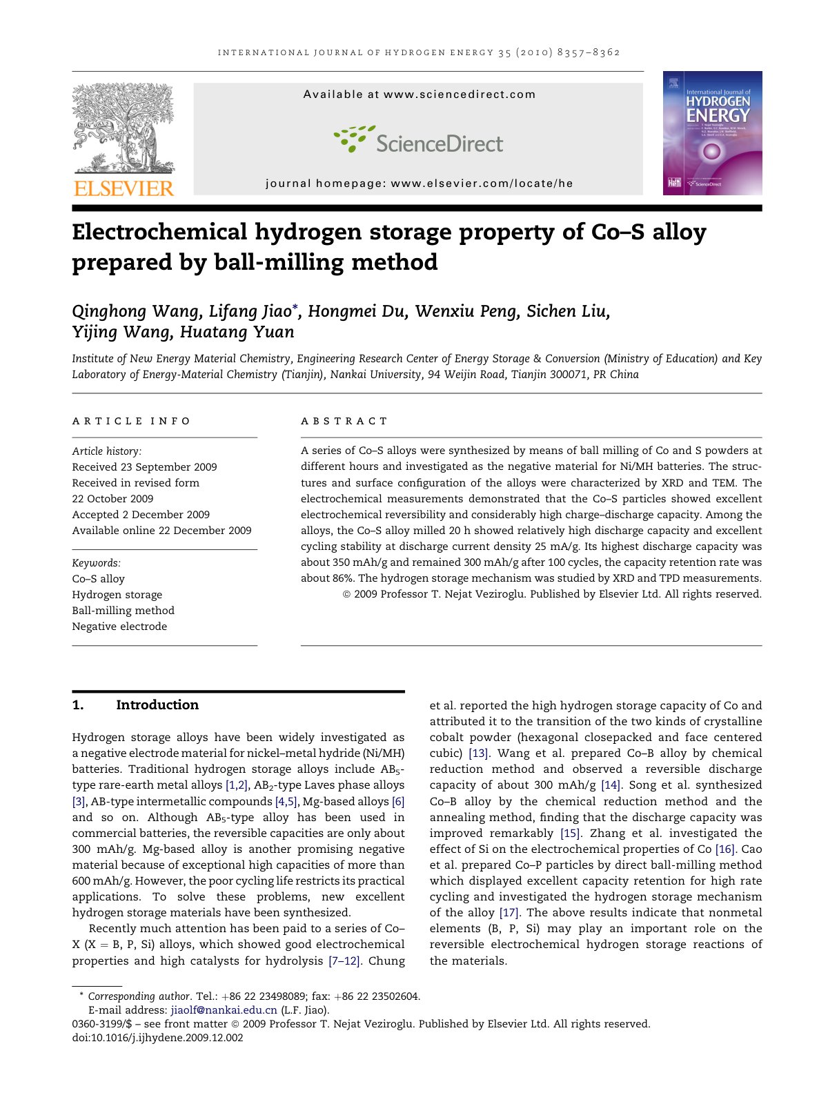 First page of Electrochemical hydrogen storage propert