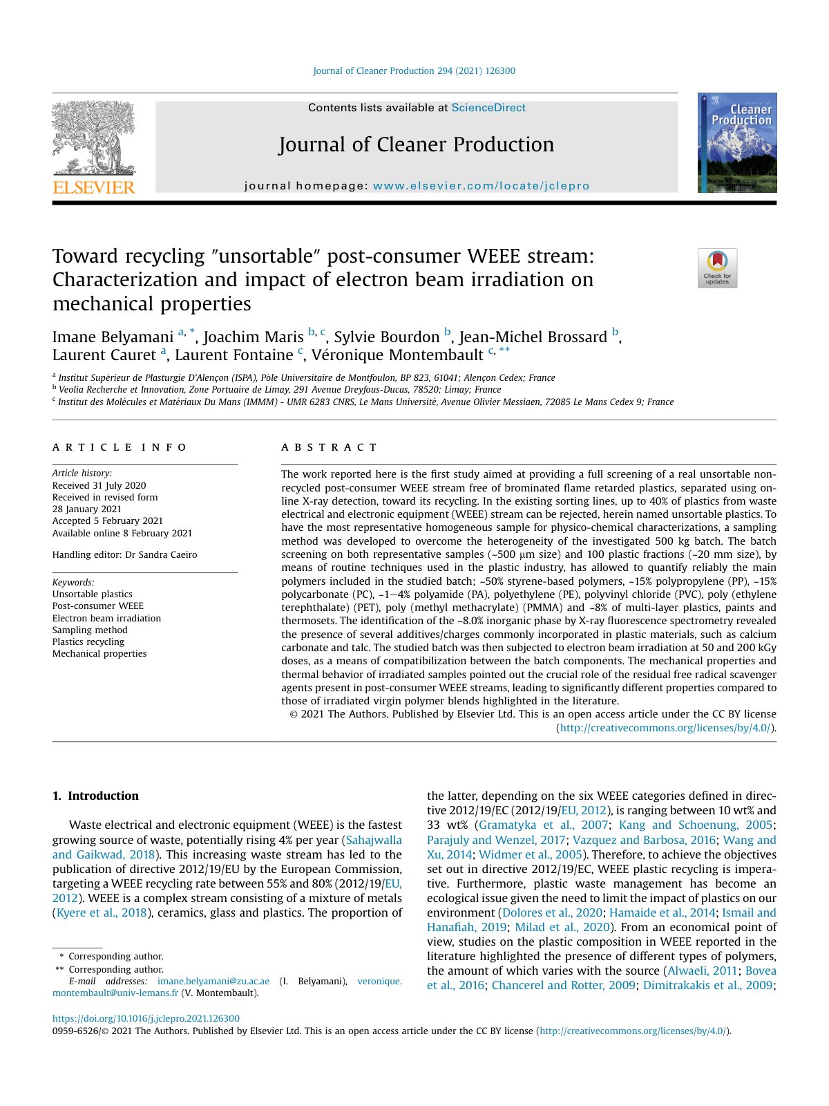 First page of Toward recycling  unsortable  post consumer WEEE stream  C 2021 Journal of C