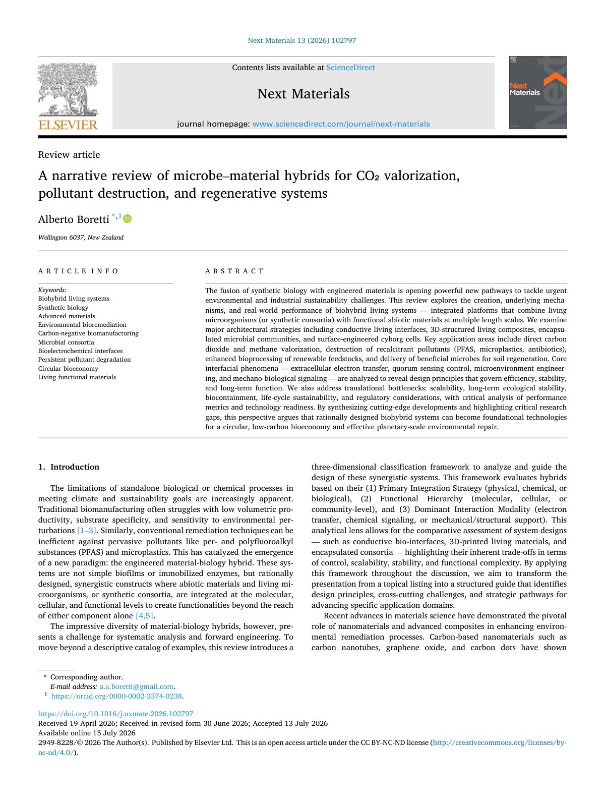 First page of A narrative review of microbe material hybrids for CO  valoriza 2026 Next Ma