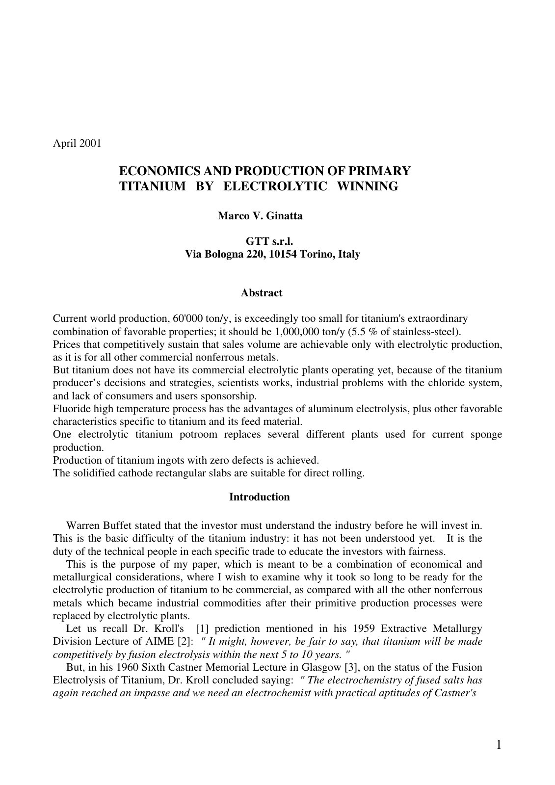 First page of Economics and Production of Primary Tita