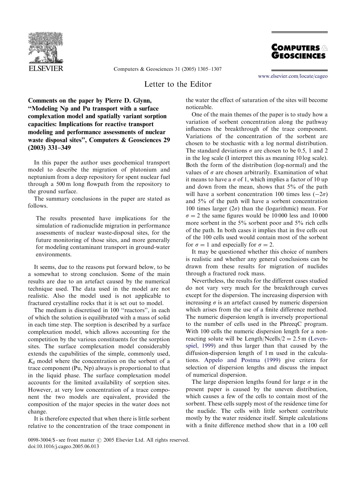 First page of Comments on the paper by Pierre D. Glynn