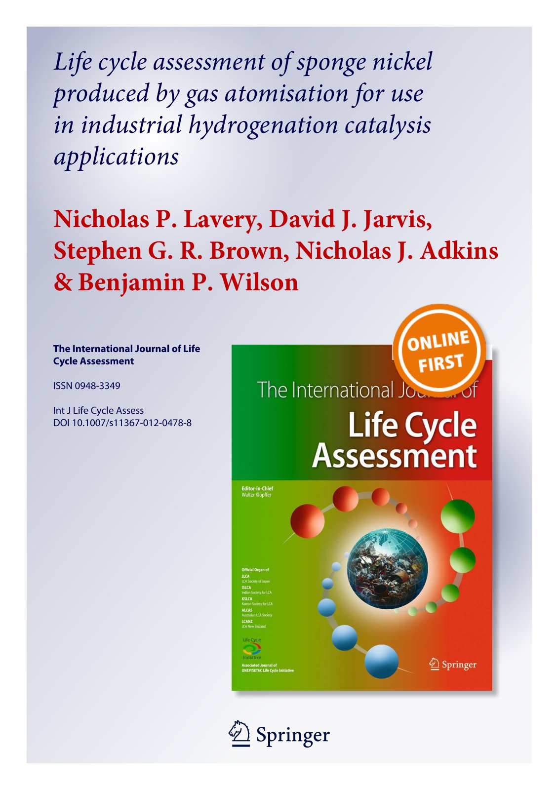 First page of Life Cycle Assessment of Sponge Nickel P