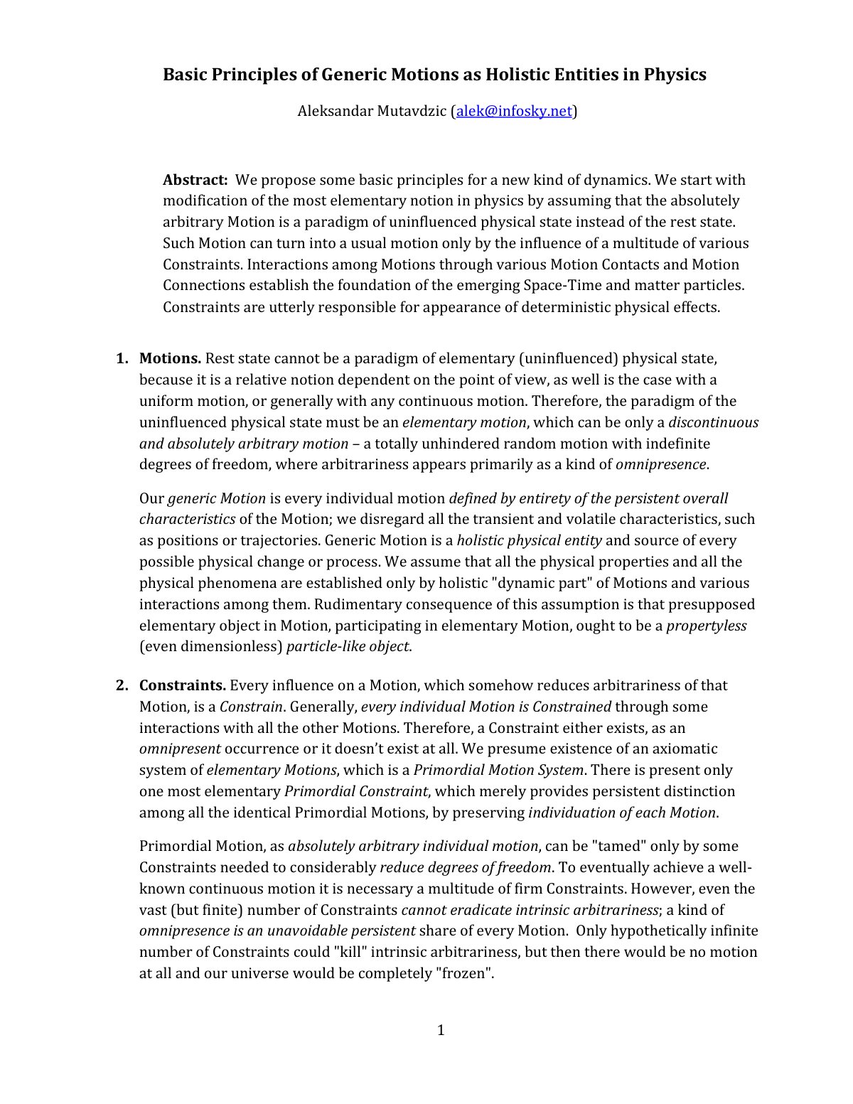 First page of Basic Principles of Generic Motions as H