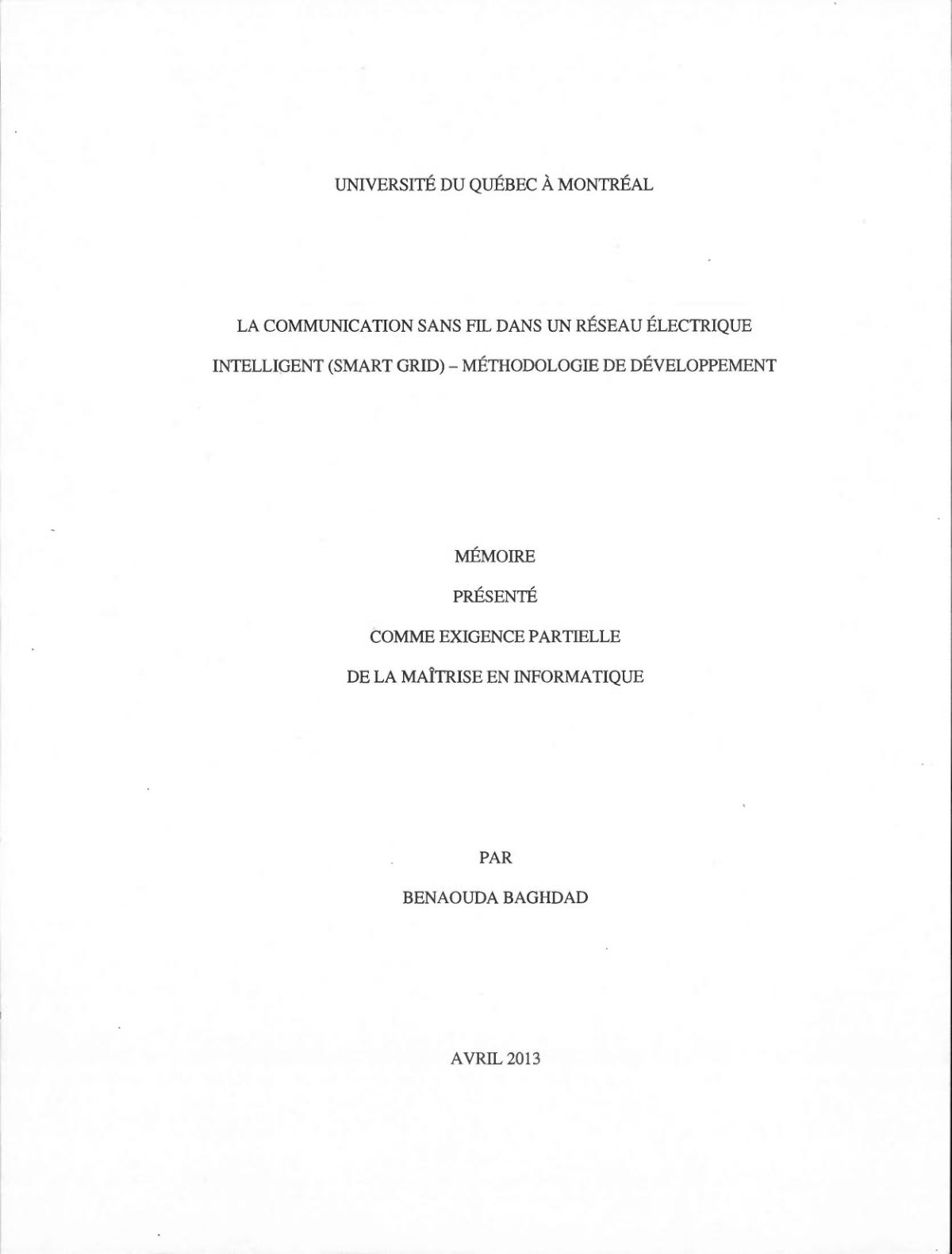 First page of La communication sans fil dans un réseau électrique intelligent (Smart Grid) – Méthodologie de développement