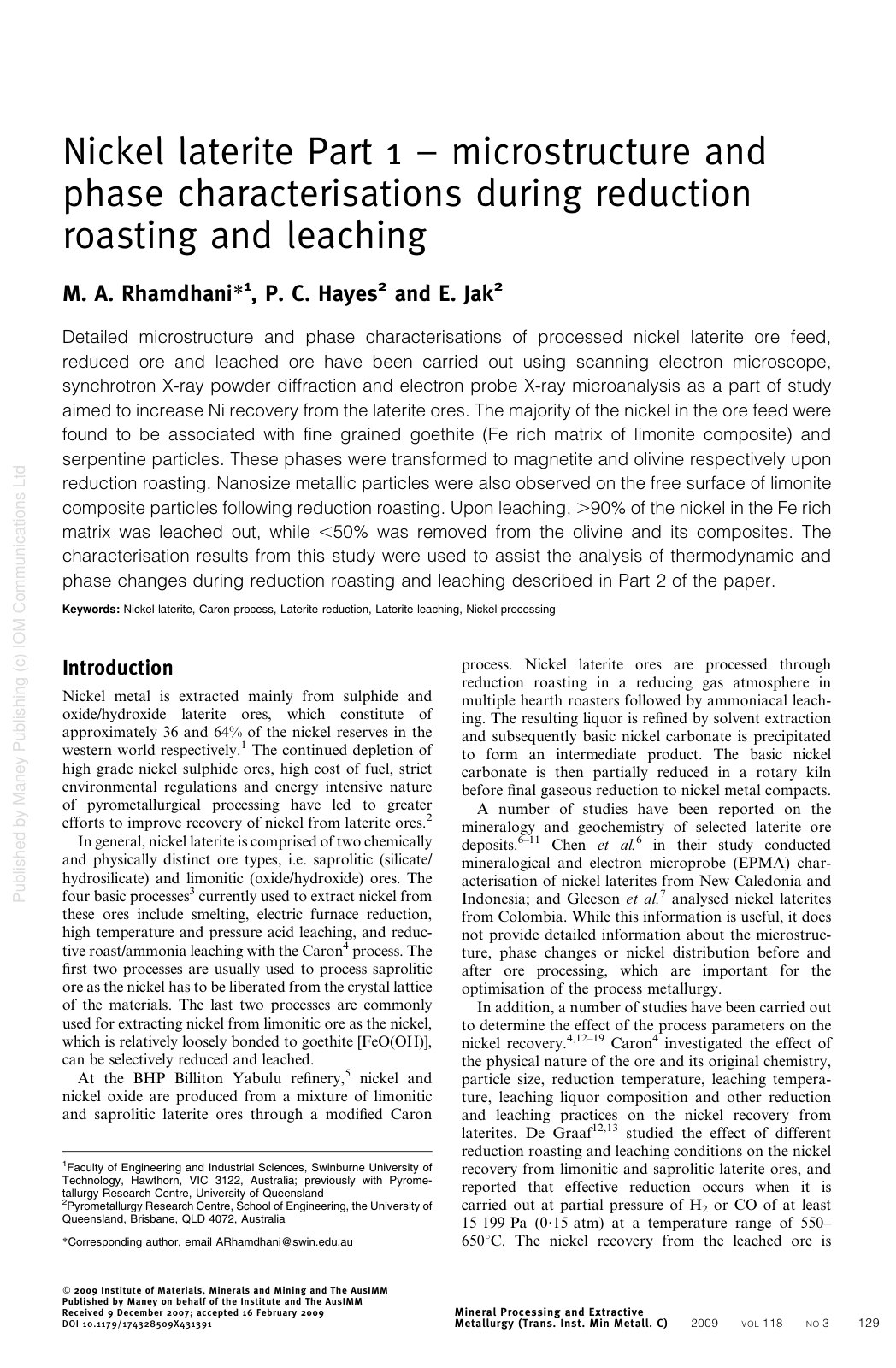 First page of Nickel laterite Part 1 microstructure an