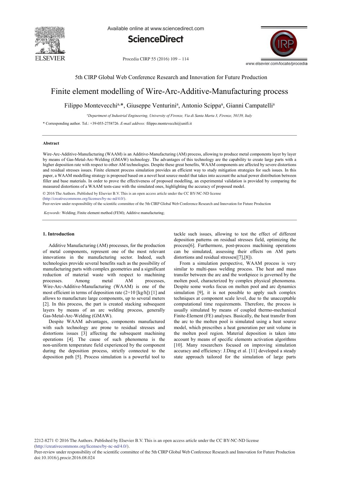 First page of Finite element modelling of Wire-Arc-Additive-Manufacturing process