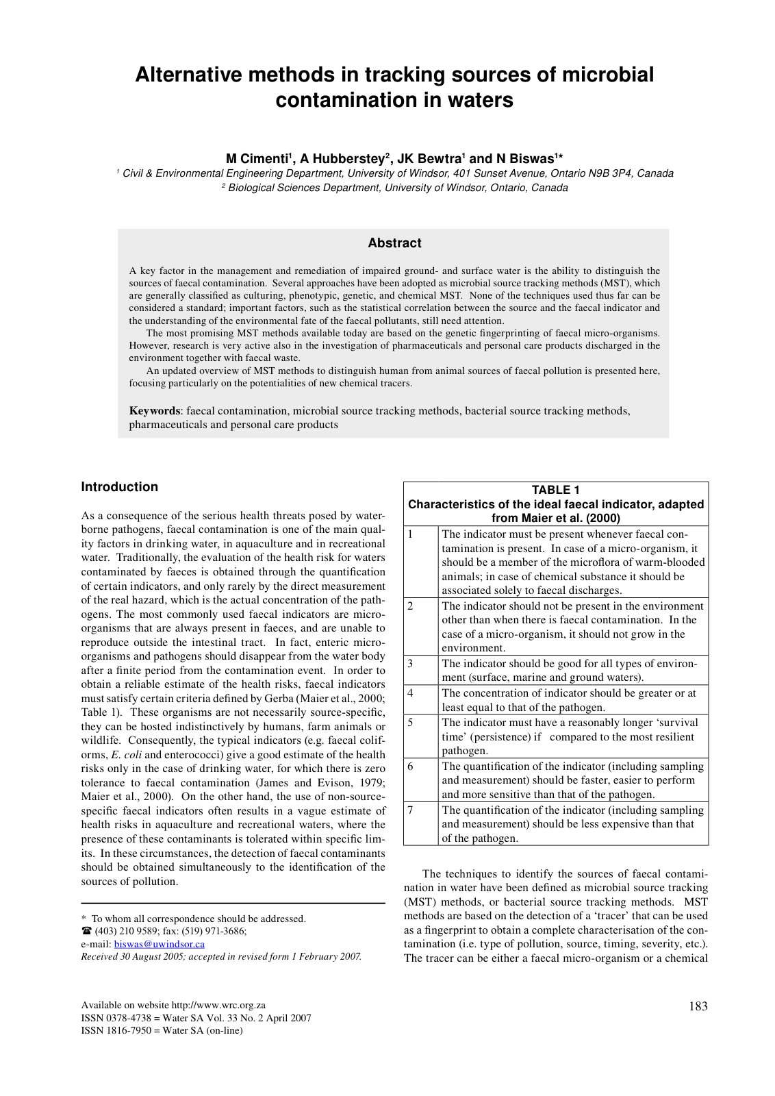 First page of Alternative methods in tracking sources