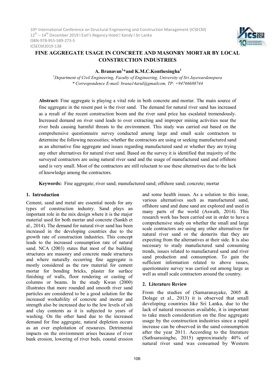 First page of FINE AGGREGATE USAGE IN CONCRETE AND MASONRY MORTAR BY LOCAL CONSTRUCTION INDUSTRIES