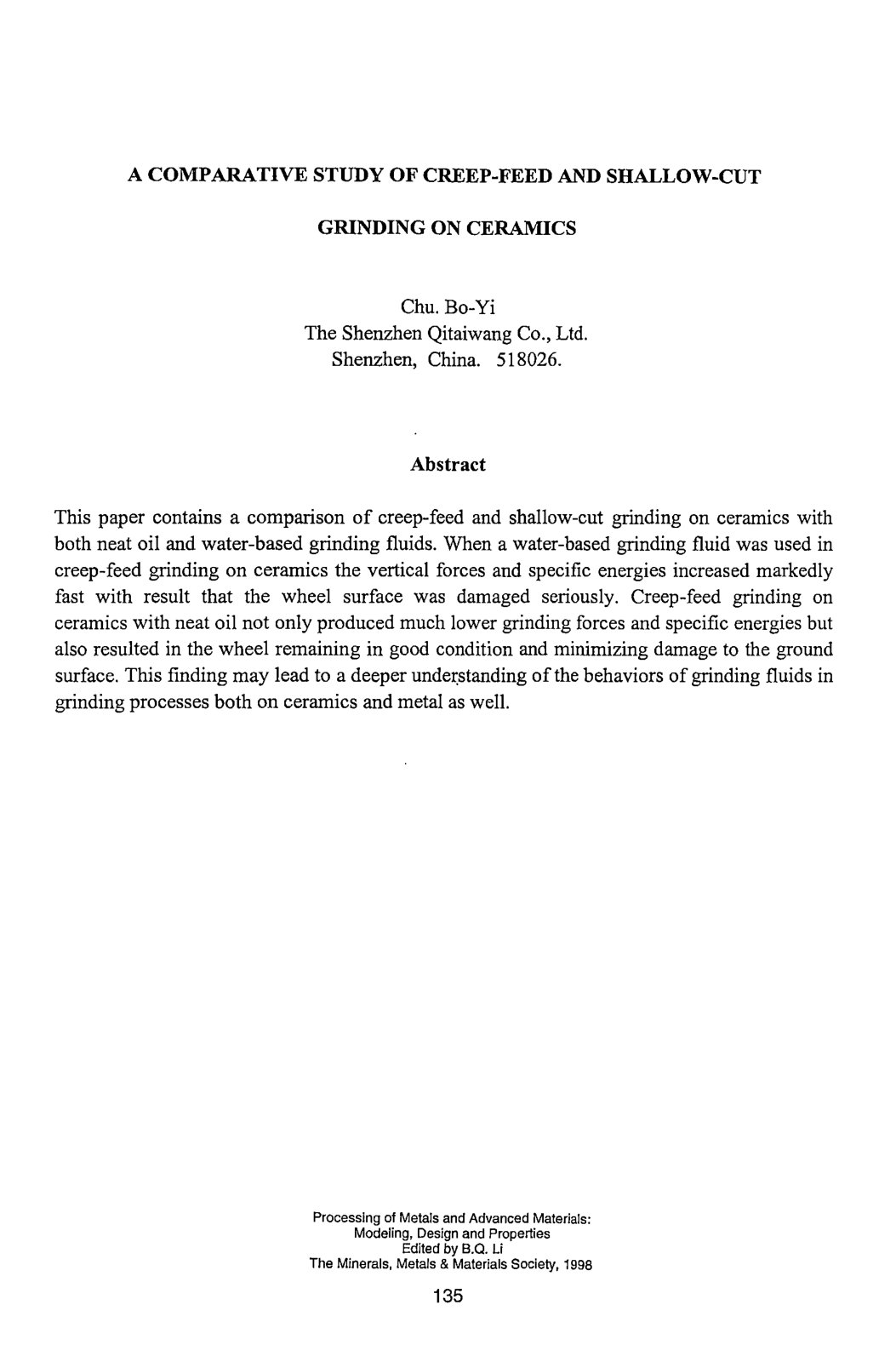 First page of A COMPARATIVE STUDY OF CREEP-FEED AND SHALLOW-CUT GRINDING ON CERAMICS