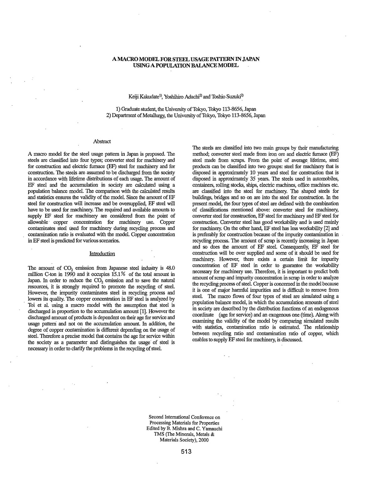 First page of A MACRO MODEL FOR STEEL USAGE PATTERN IN JAPAN USING A POPULATION BALANCE MODEL