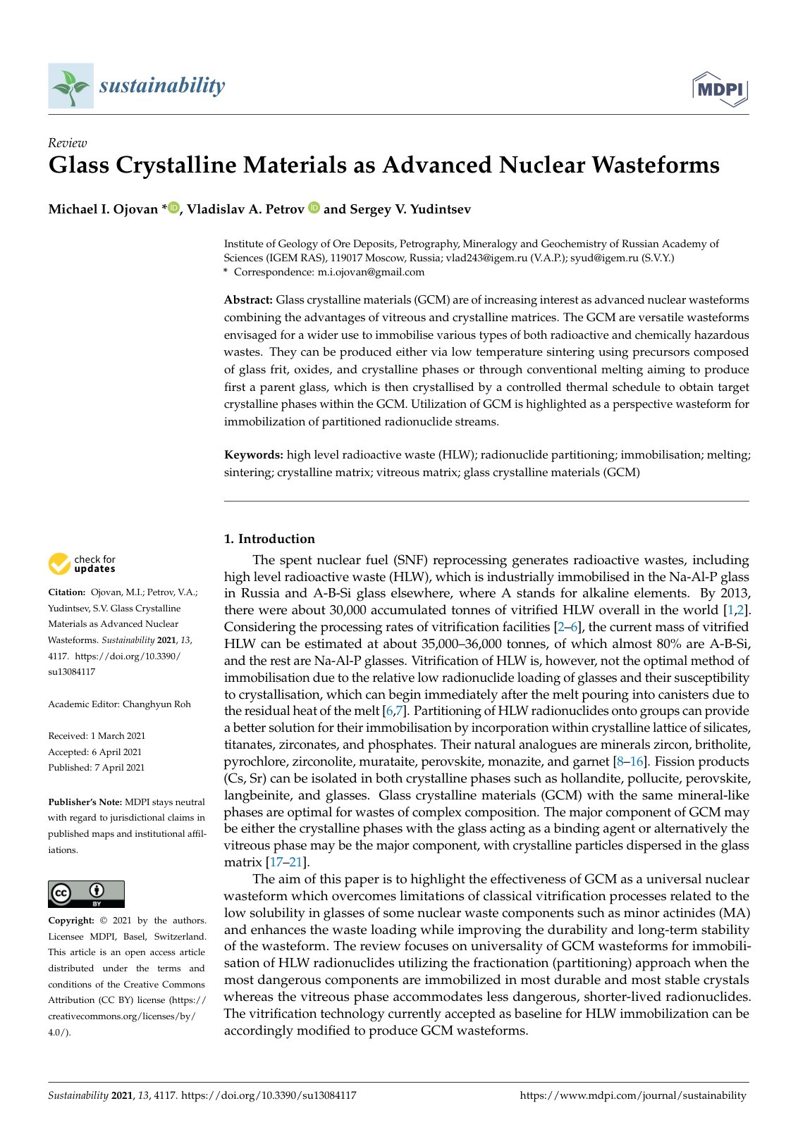 First page of Glass Crystalline Materials as Advanced