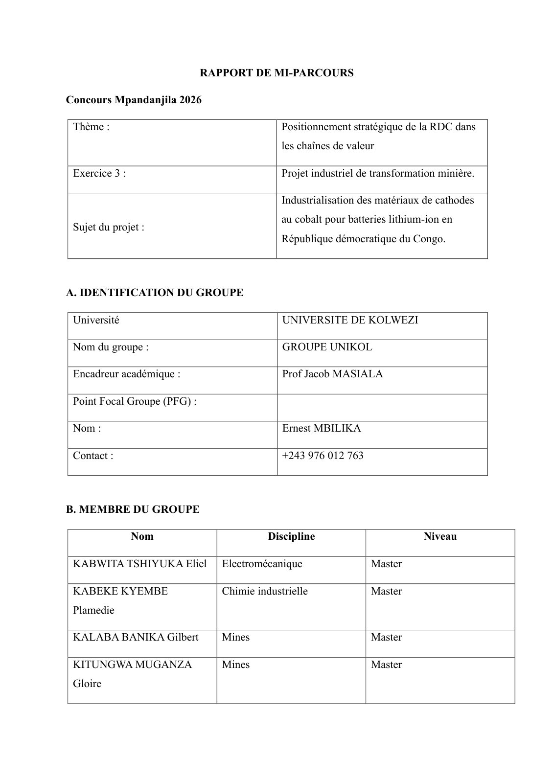 First page of RAPPORT DE MI PARCOURS