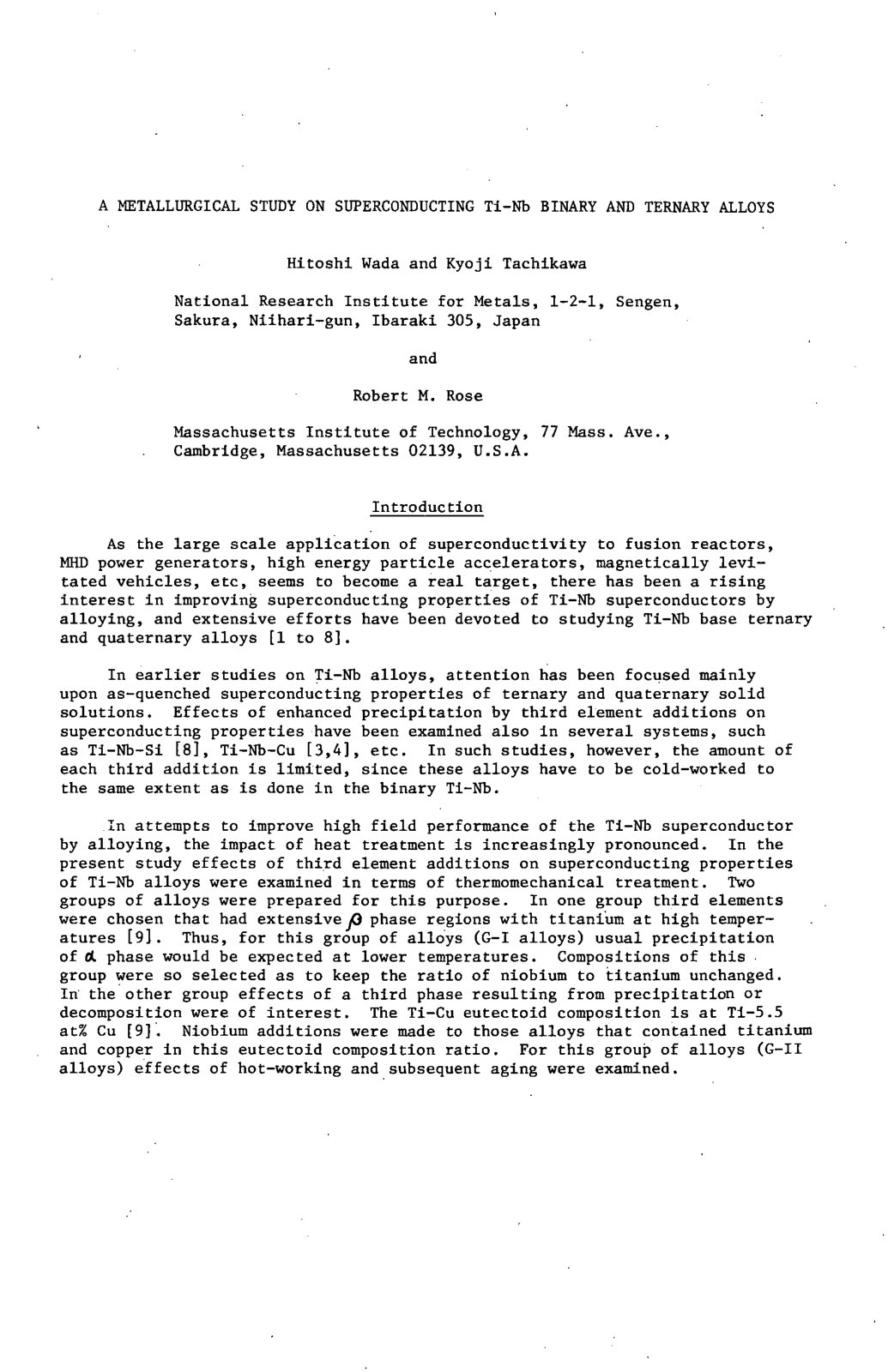 First page of 1980 Vol.1 6 A Metallurgical Study on Superconducting Hitoshi Wada