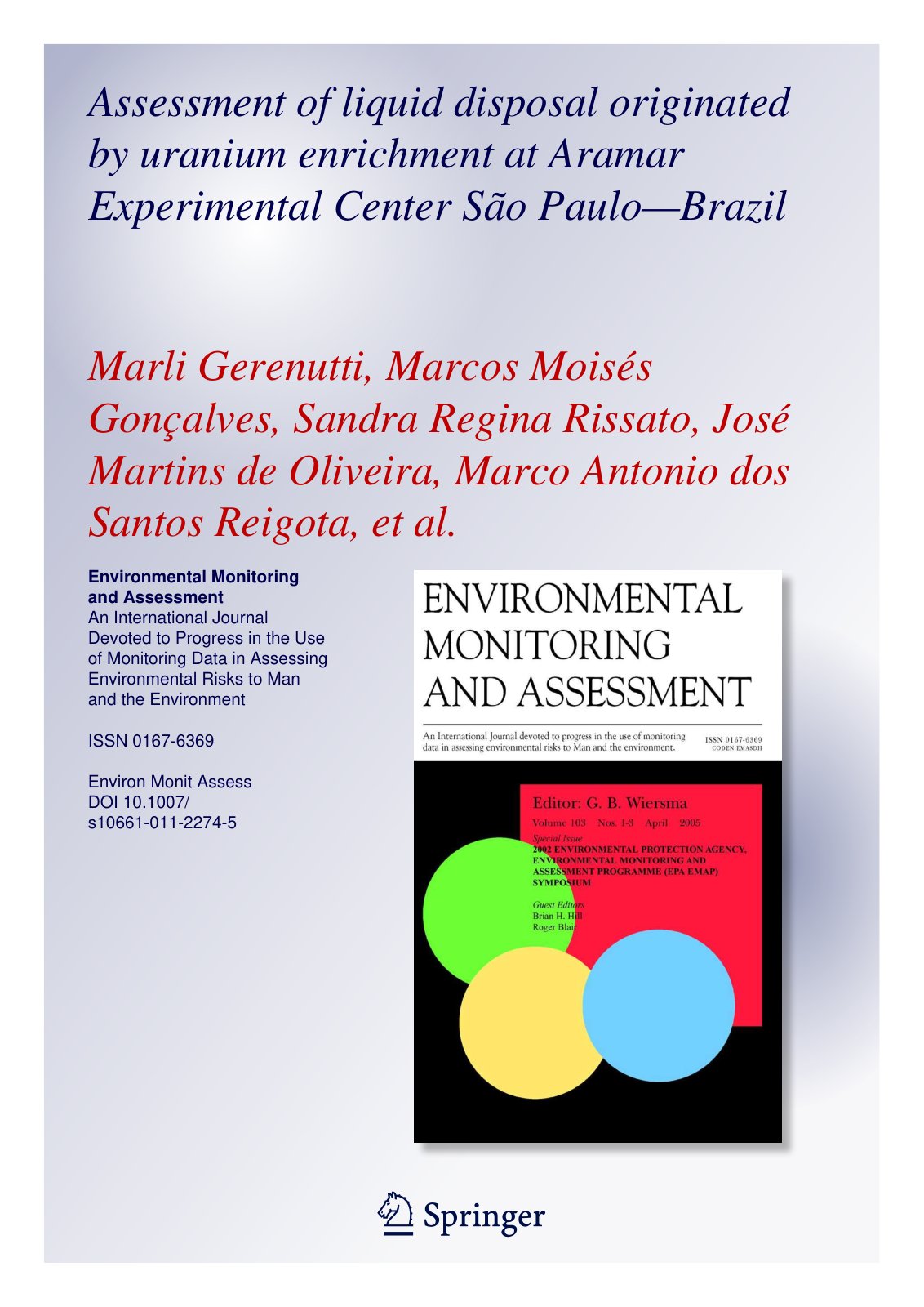 First page of Assessment of liquid disposal originated
