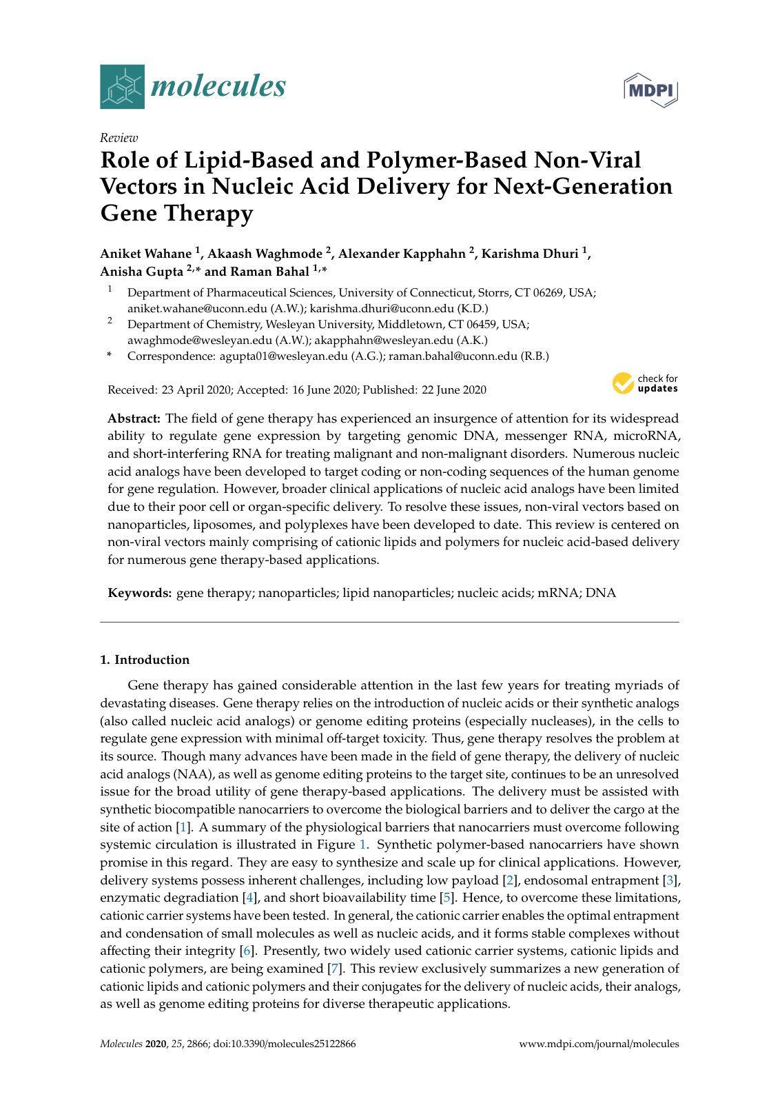 First page of Role of Lipid Based and Polymer Based No