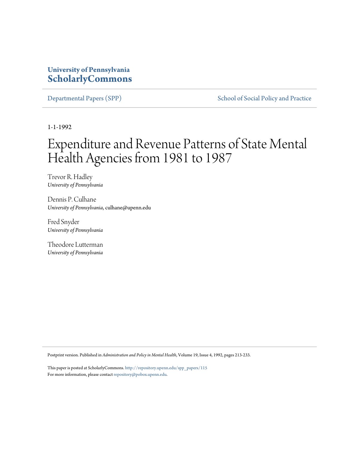 First page of Expenditure and revenue patterns of stat