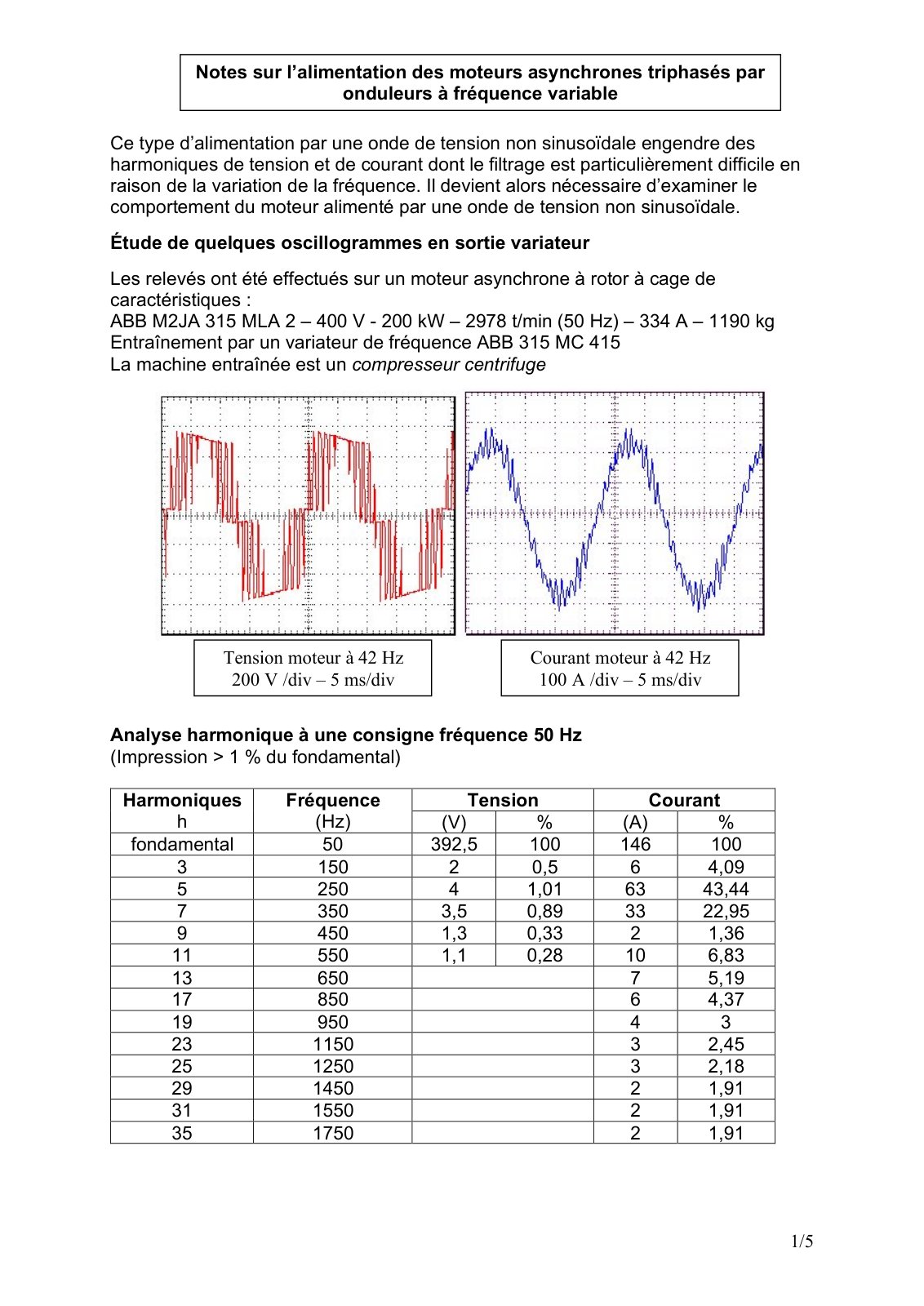 First page of harmoniques moteur asynchrone variateur