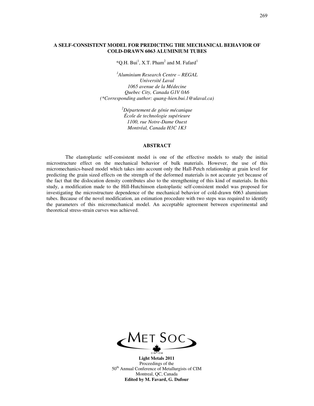 First page of A SELF-CONSISTENT MODEL FOR PREDICTING THE MECHANICAL BEHAVIOR OF COLD-DRAWN 6063 ALUMINIUM TUBES