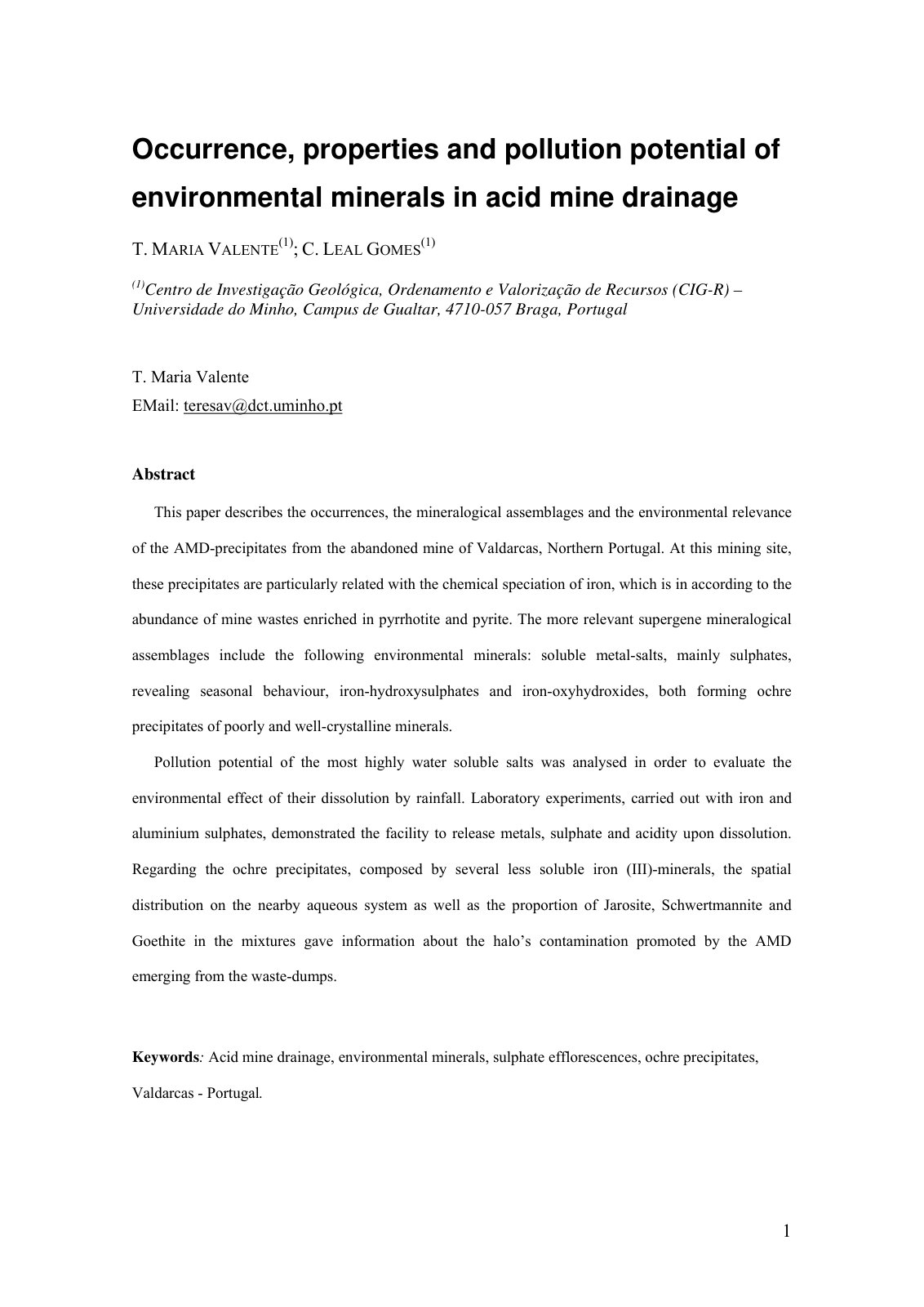 First page of Occurrence, properties and pollution potential of environmental minerals in acid mine drainage