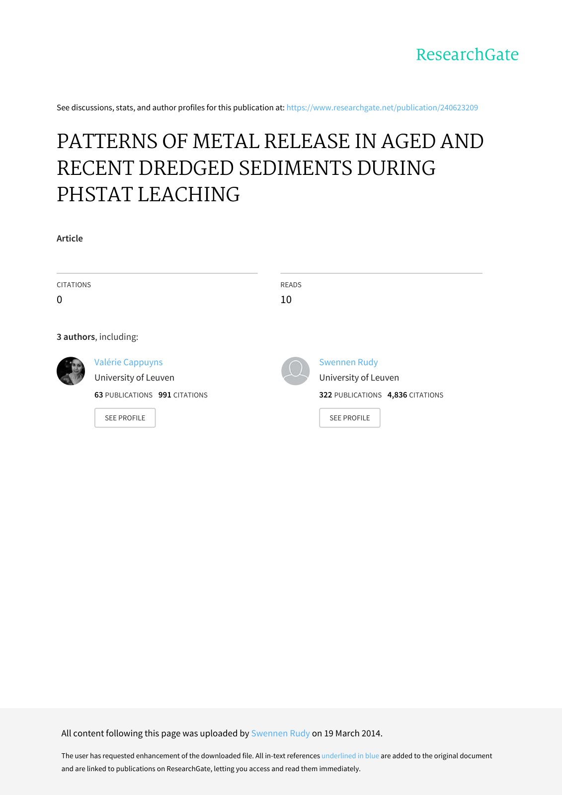 First page of Patterns of metal release in aged and re