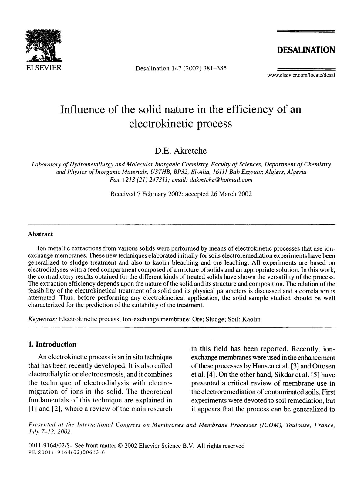 First page of Influence of the solid nature in the eff