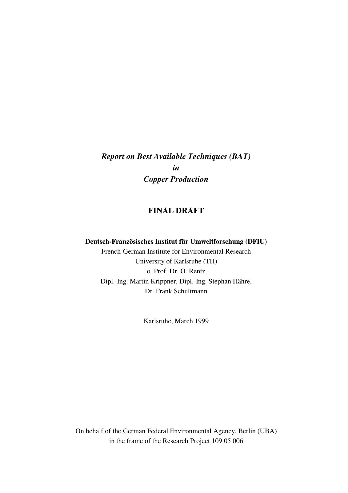 First page of Report on Best Available Techniques BAT