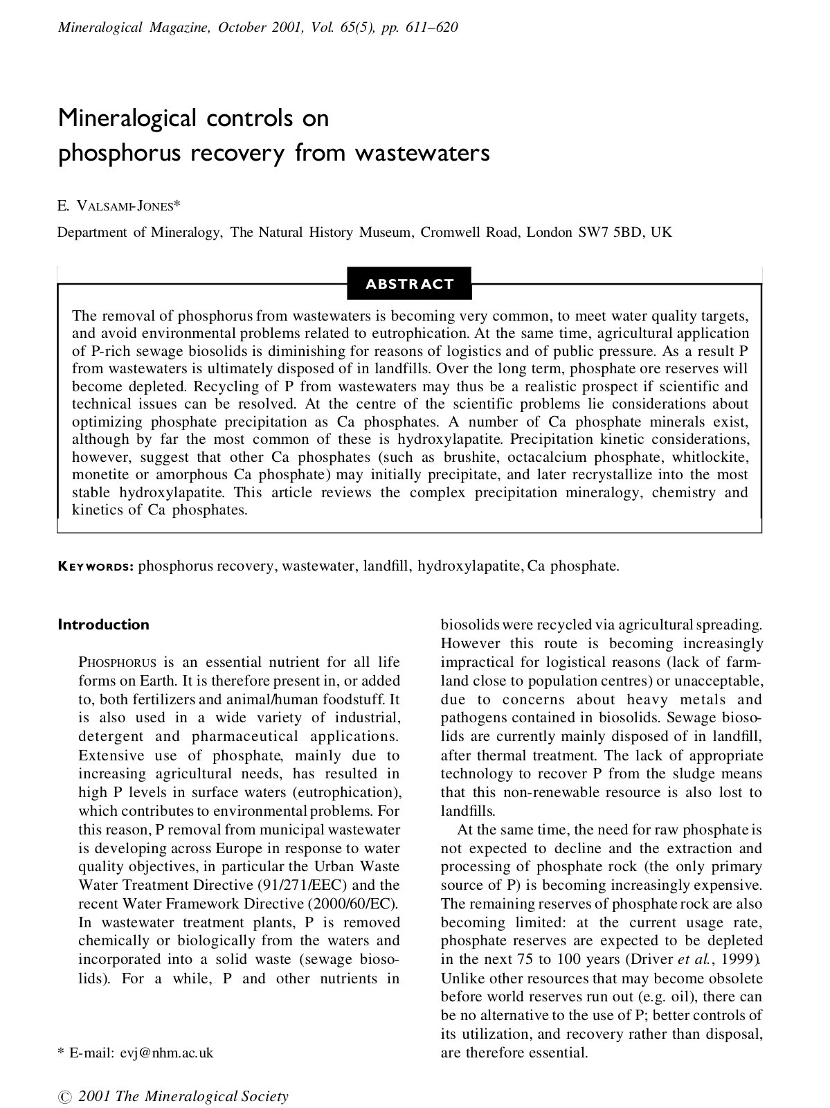 First page of Mineralogical controls on phosphorus rec