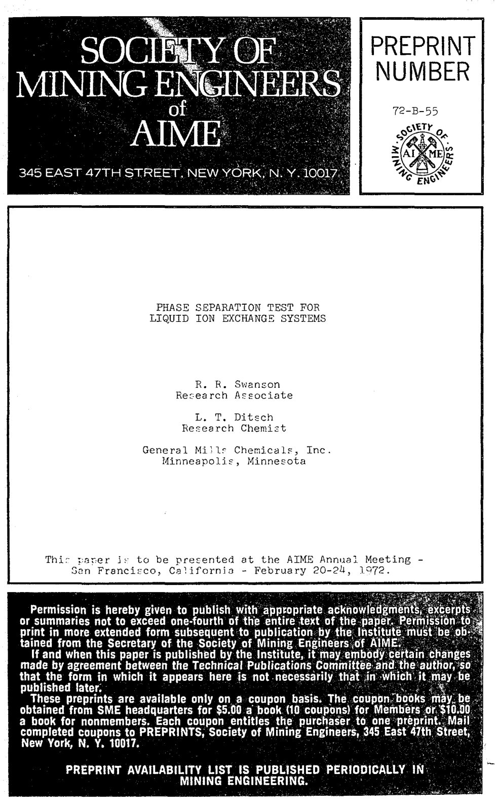 First page of PHASE SEPARATION TEST FOR LIQUID ION EXCHANGE SYSTEMS