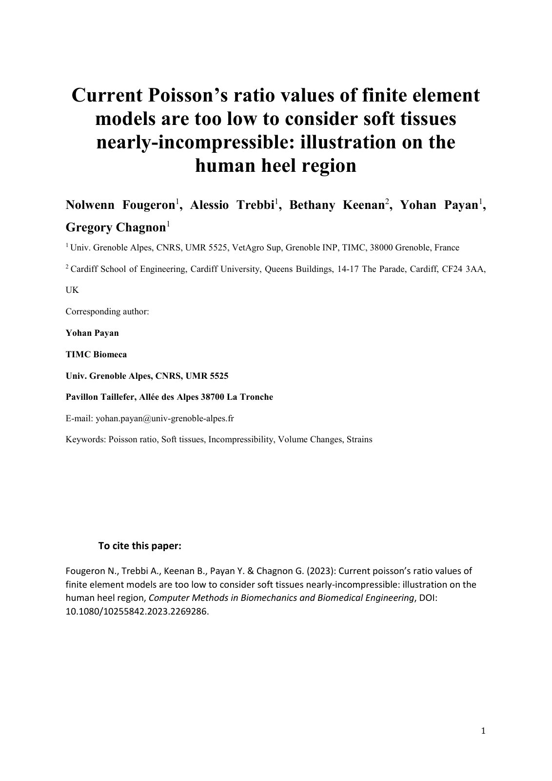 First page of Current Poisson’s ratio values of finite element