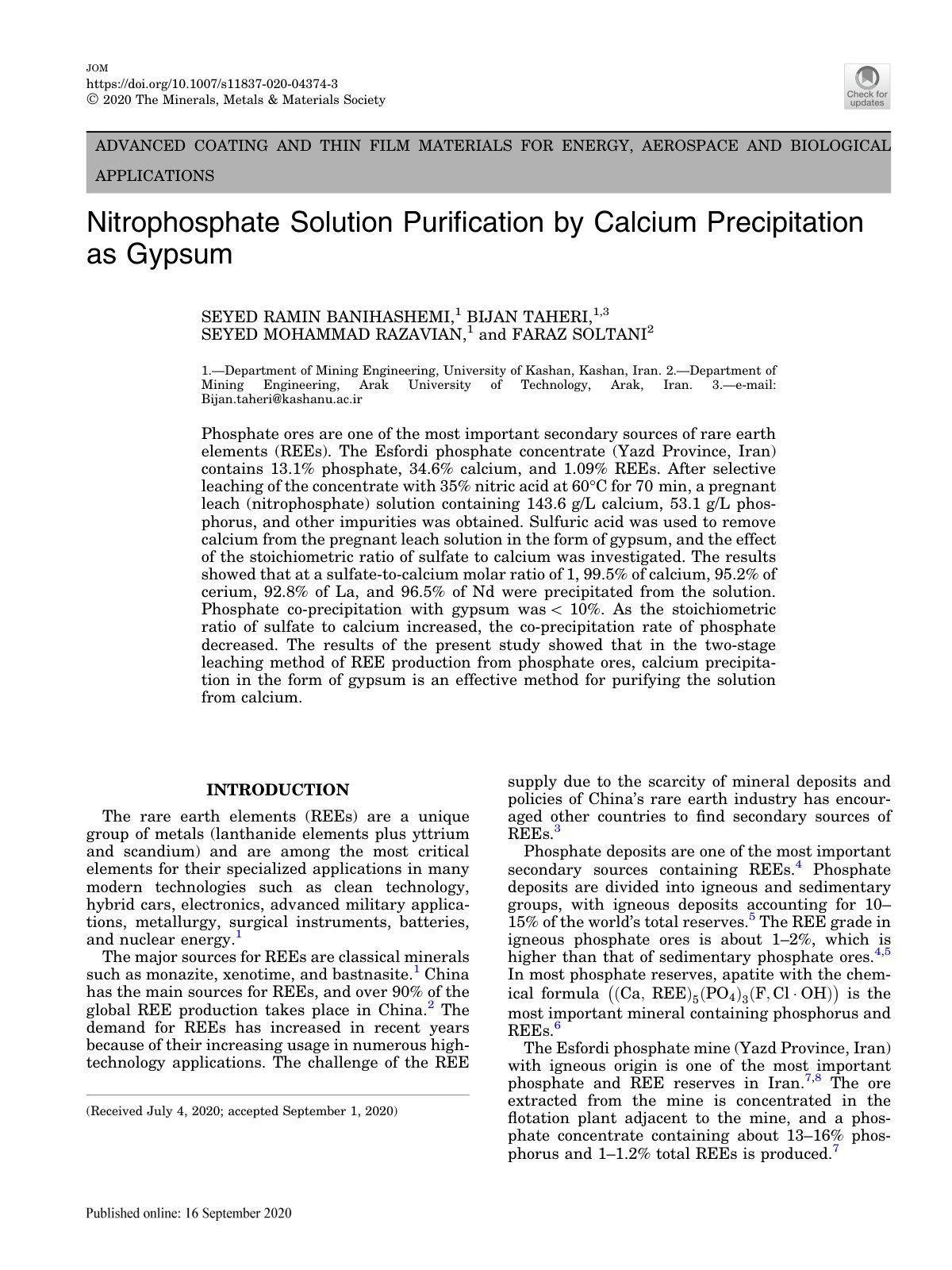 First page of Nitrophosphate Solution Purification by