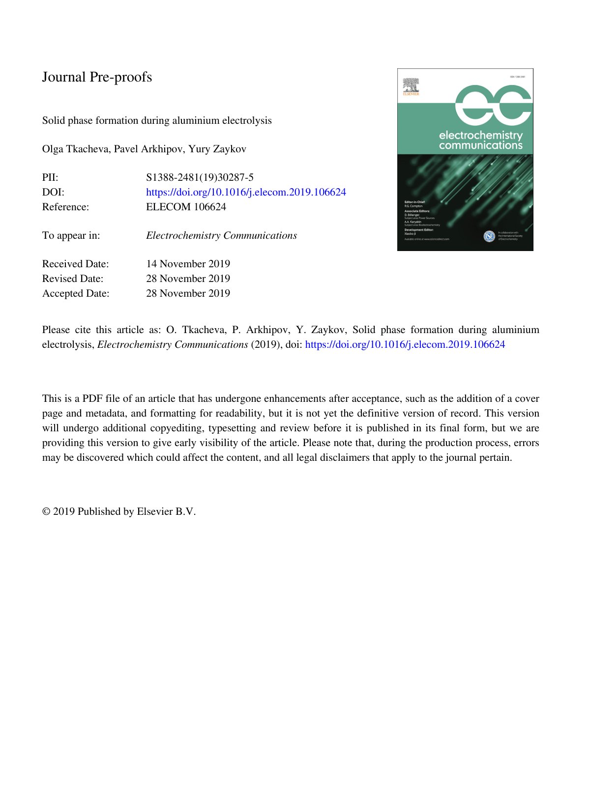 First page of Solid phase formation during aluminium e